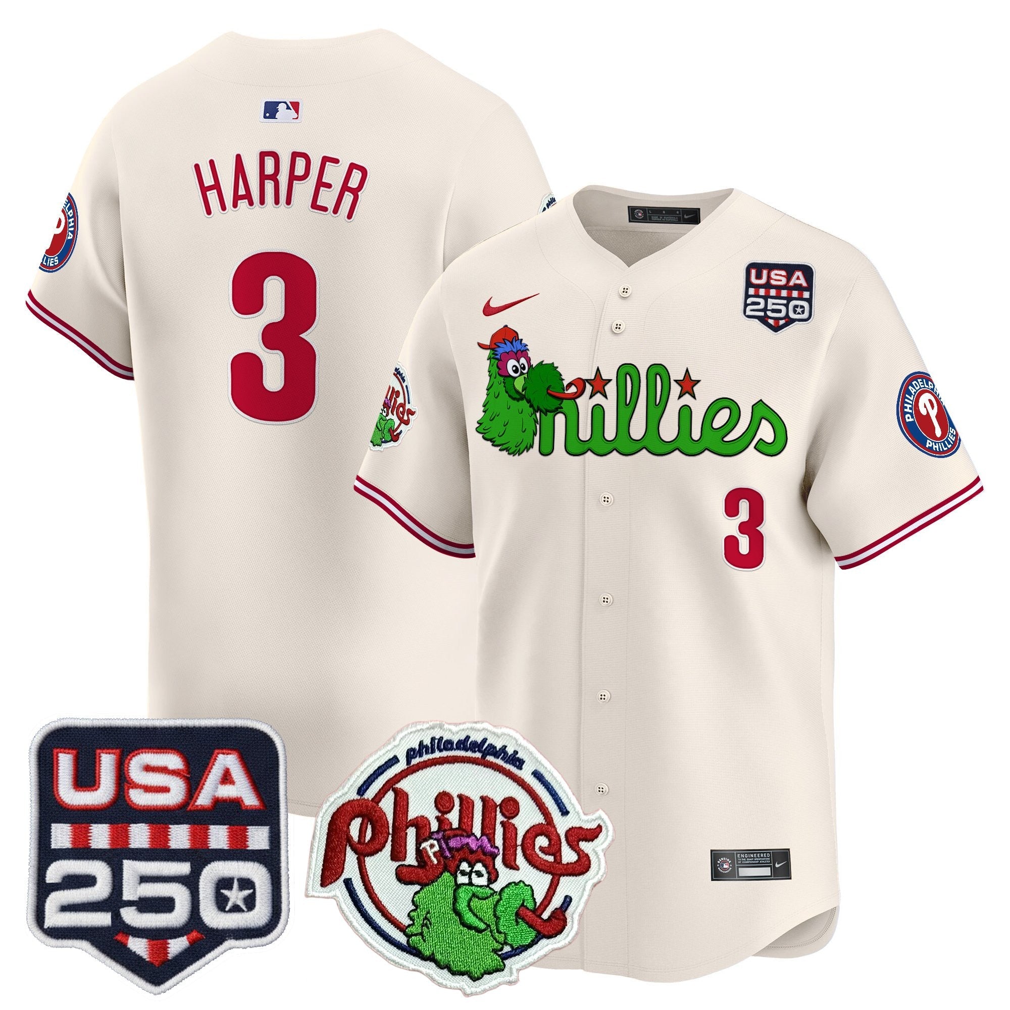 Men's Philadelphia Phillies Phanatic & 250America Patch Vapor Premier Limited Jersey - All Stitched