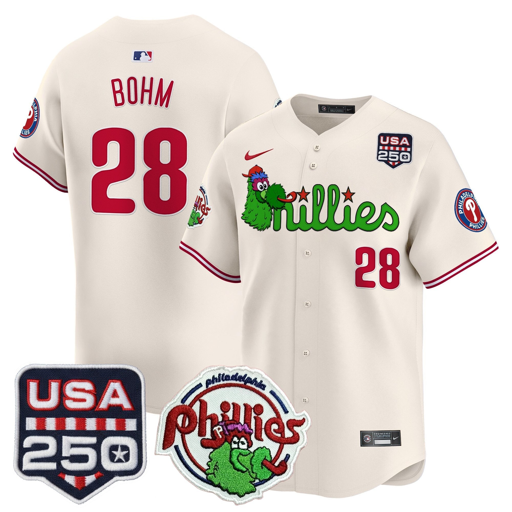 Men's Philadelphia Phillies Phanatic & 250America Patch Vapor Premier Limited Jersey - All Stitched