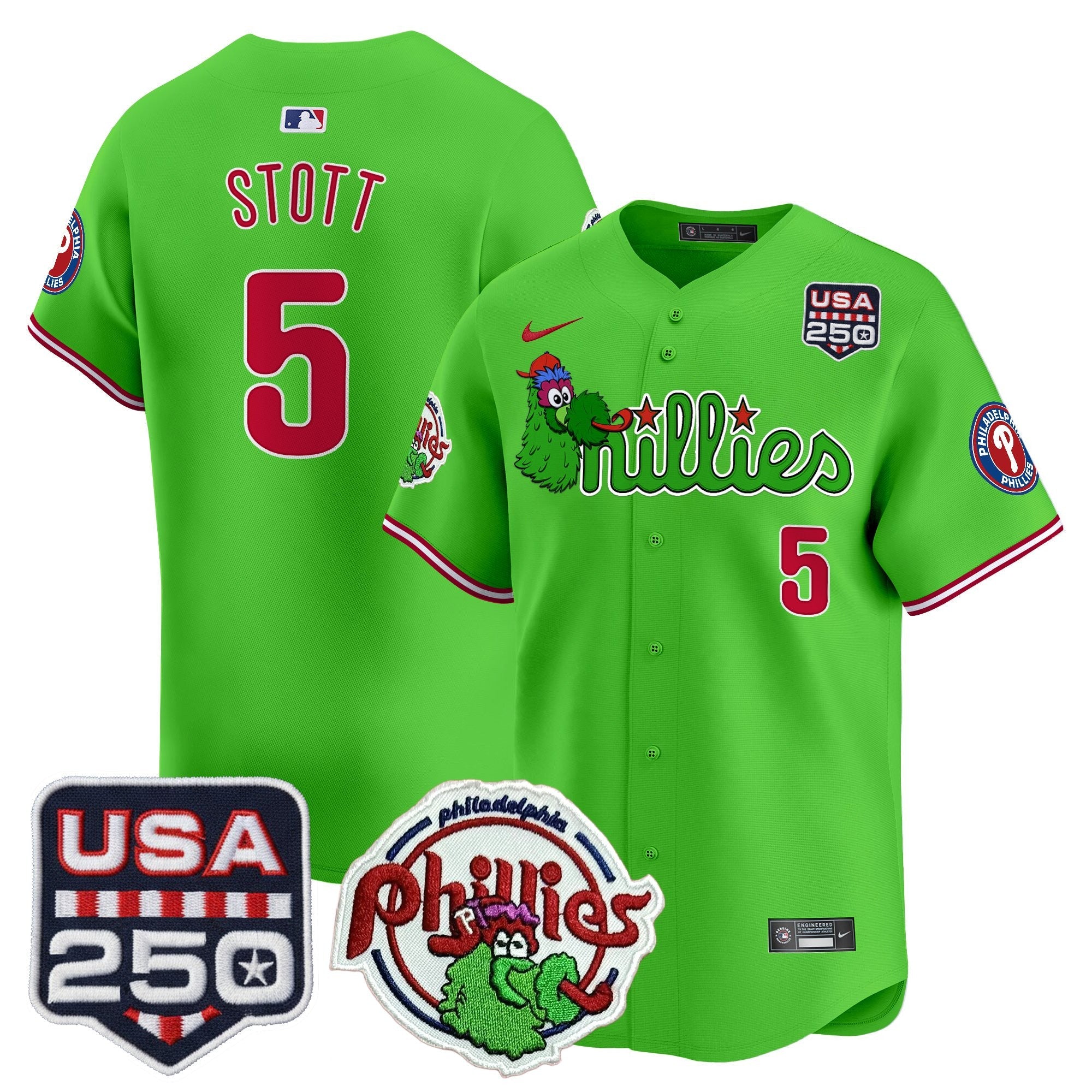Men's Philadelphia Phillies Phanatic & 250America Patch Vapor Premier Limited Jersey - All Stitched