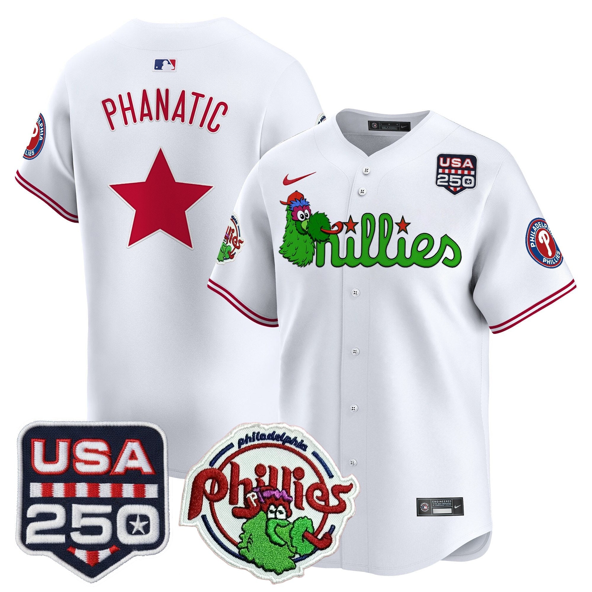 Men's Philadelphia Phillies Phanatic & 250America Patch Vapor Premier Limited Jersey - All Stitched