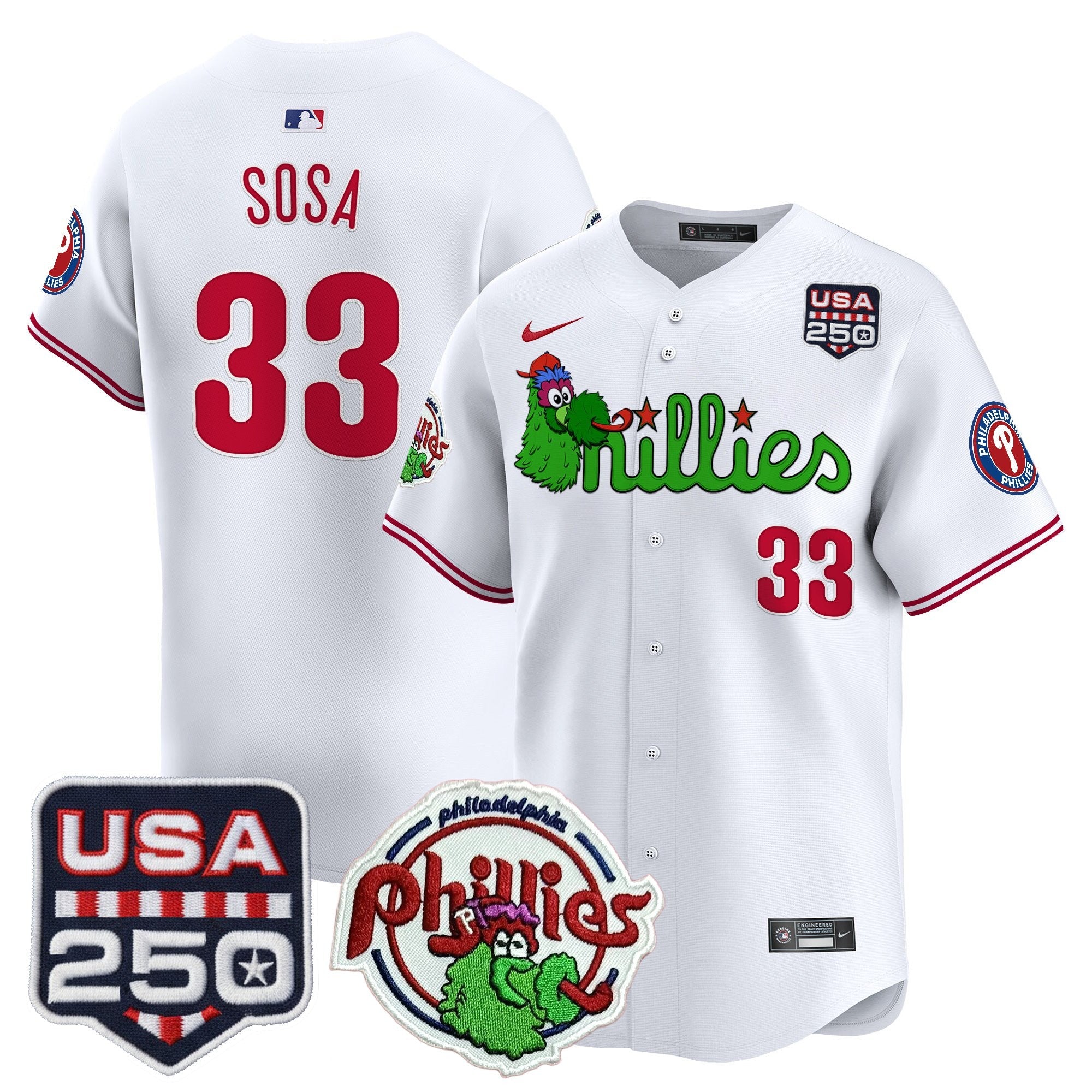 Men's Philadelphia Phillies Phanatic & 250America Patch Vapor Premier Limited Jersey - All Stitched