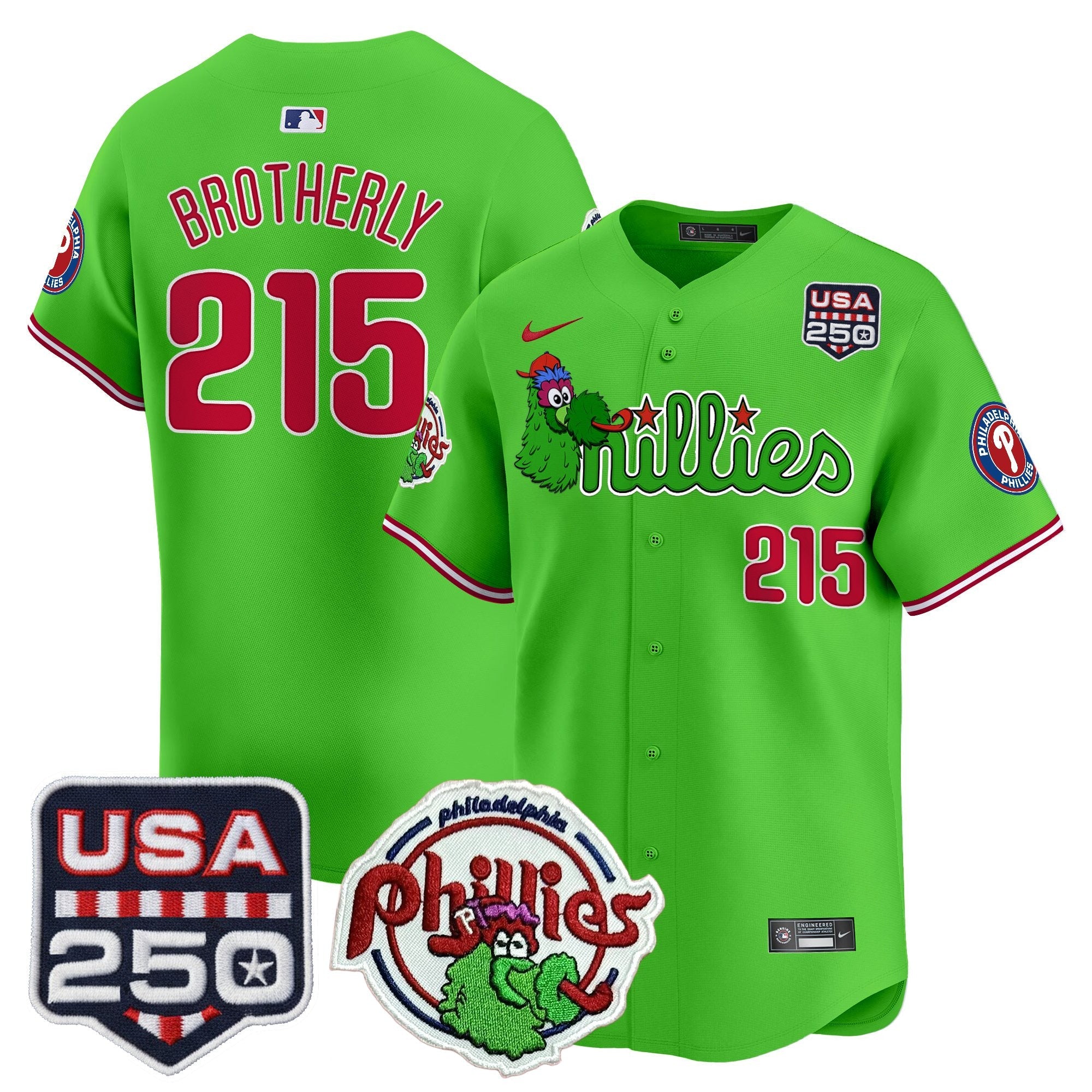 Men's Philadelphia Phillies Phanatic & 250America Patch Vapor Premier Limited Jersey - All Stitched