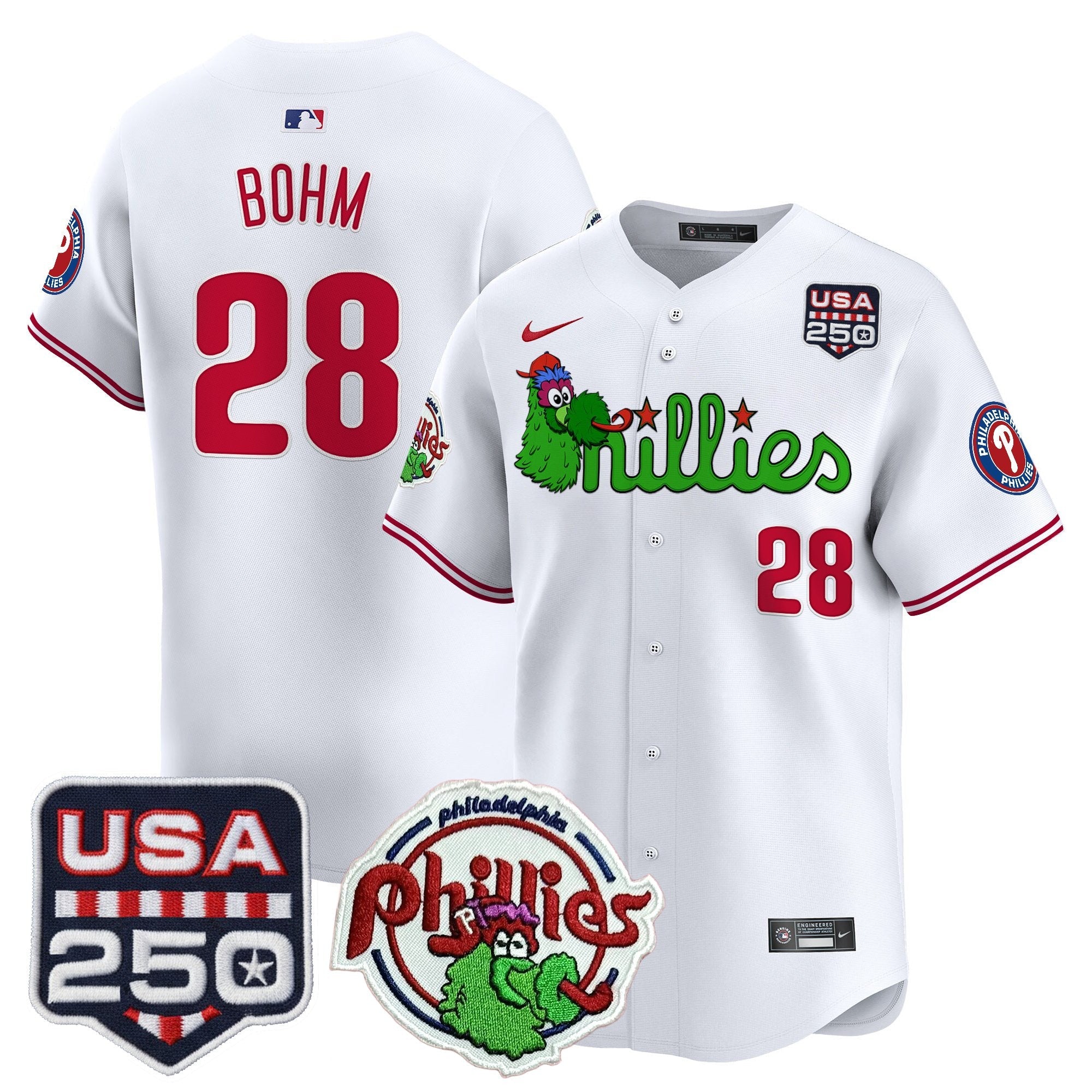Men's Philadelphia Phillies Phanatic & 250America Patch Vapor Premier Limited Jersey - All Stitched