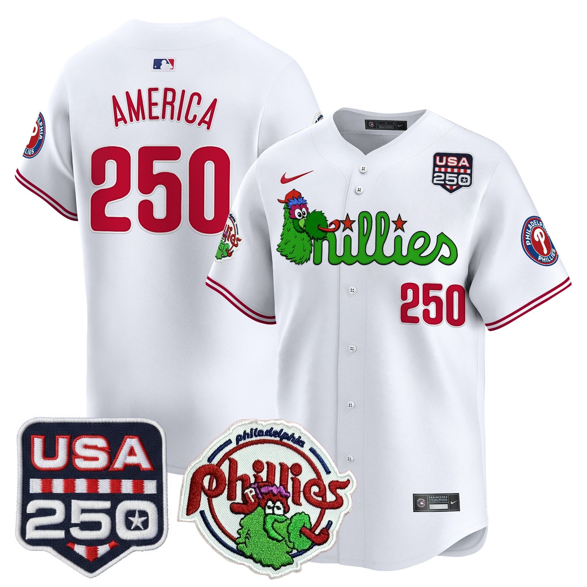 Men's Philadelphia Phillies Phanatic & 250America Patch Vapor Premier Limited Jersey - All Stitched