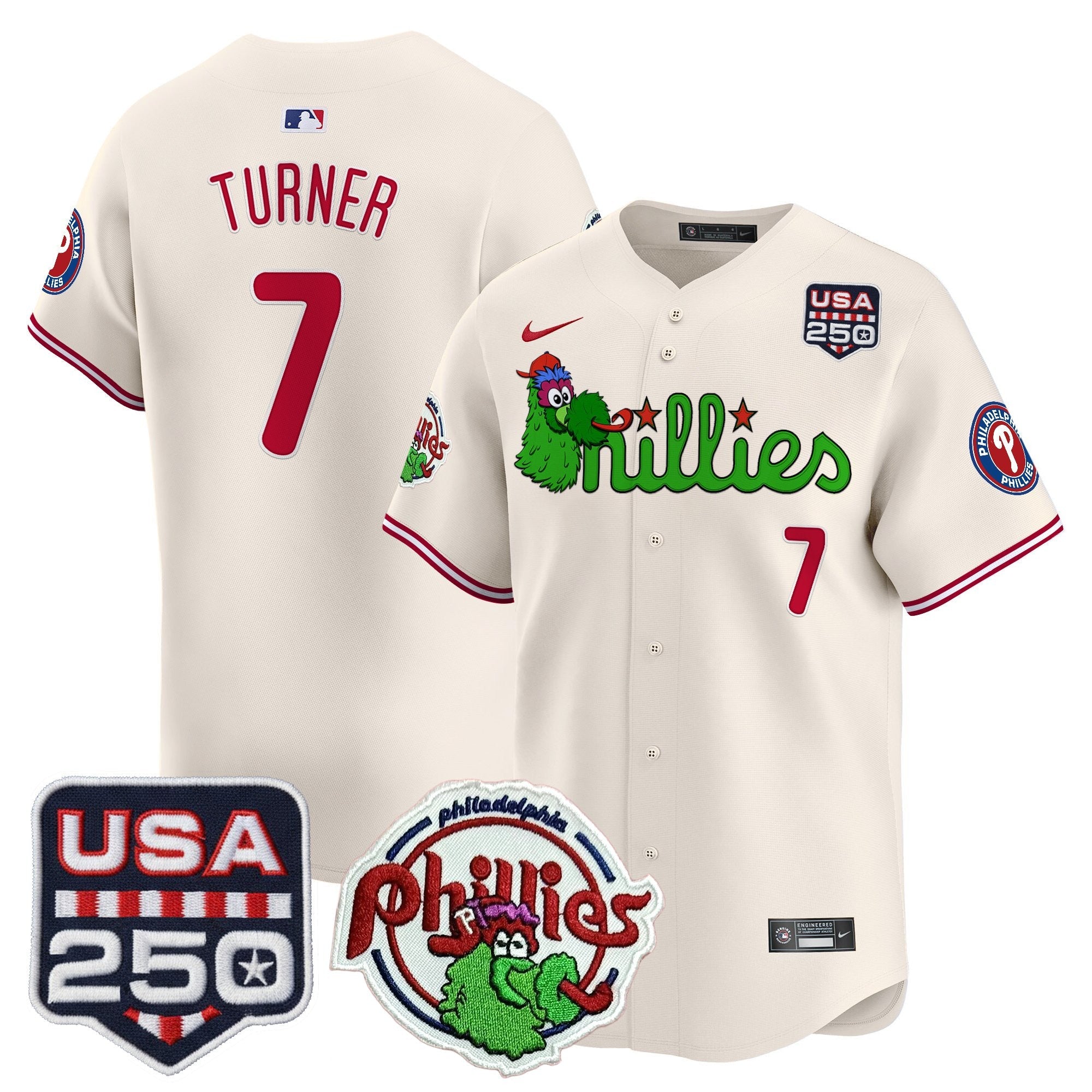 Men's Philadelphia Phillies Phanatic & 250America Patch Vapor Premier Limited Jersey - All Stitched