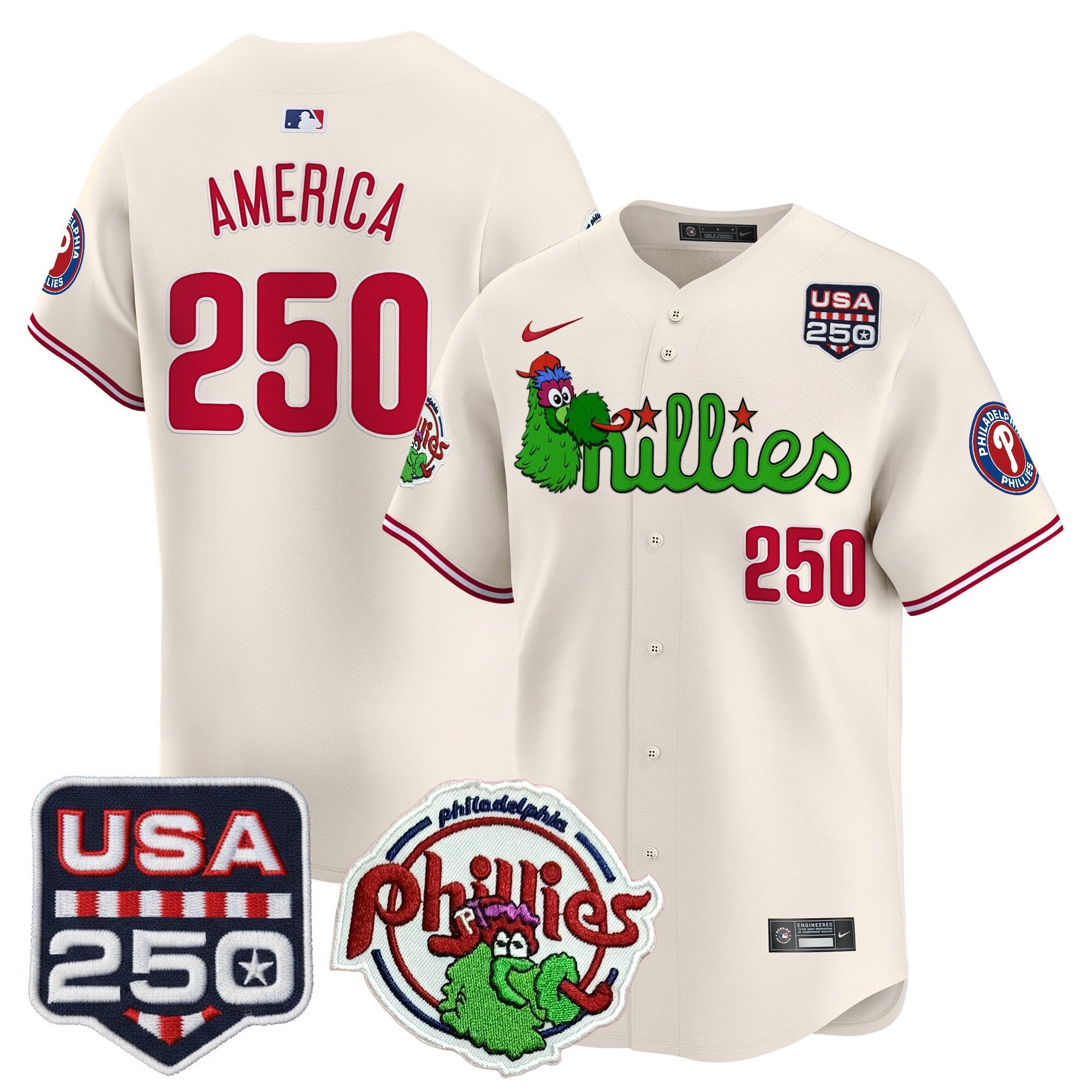 Men's Philadelphia Phillies Phanatic & 250America Patch Vapor Premier Limited Jersey - All Stitched