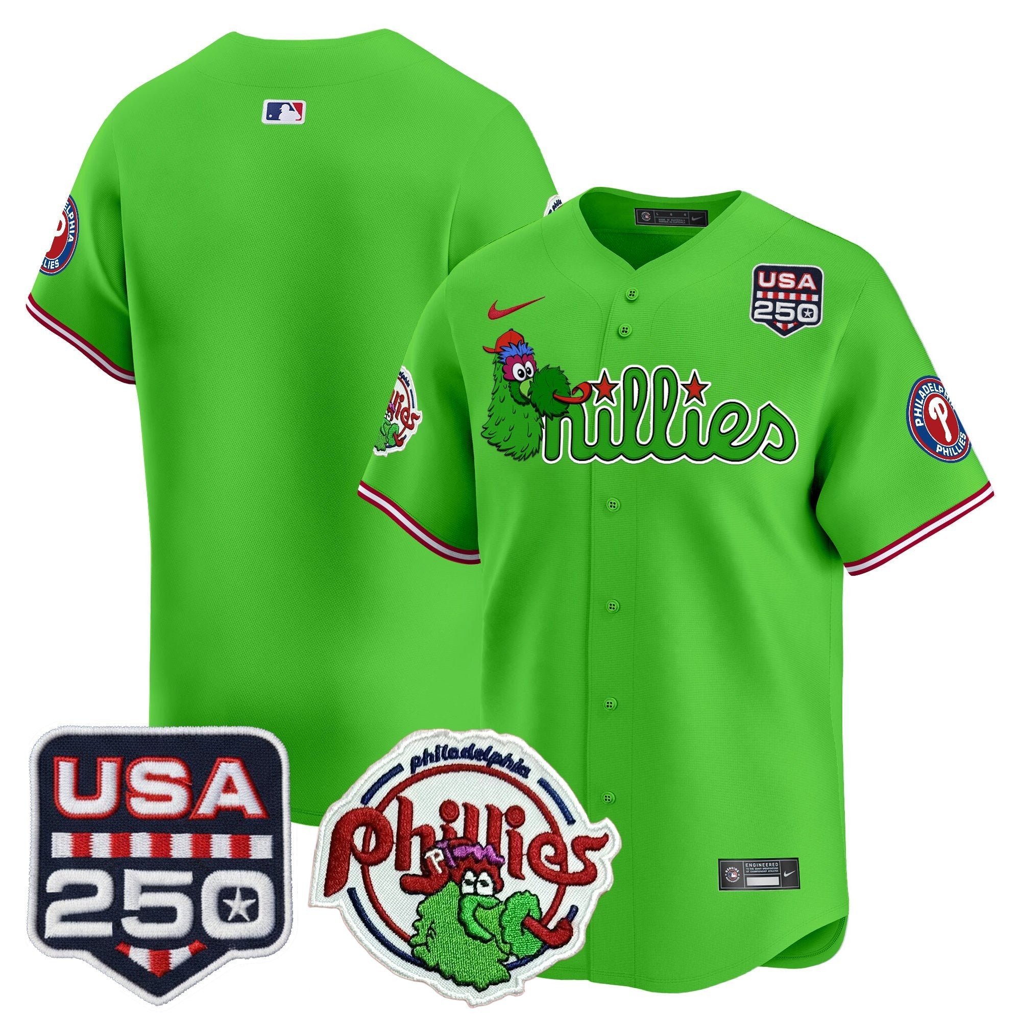Men's Philadelphia Phillies Phanatic & 250America Patch Vapor Premier Limited Jersey - All Stitched