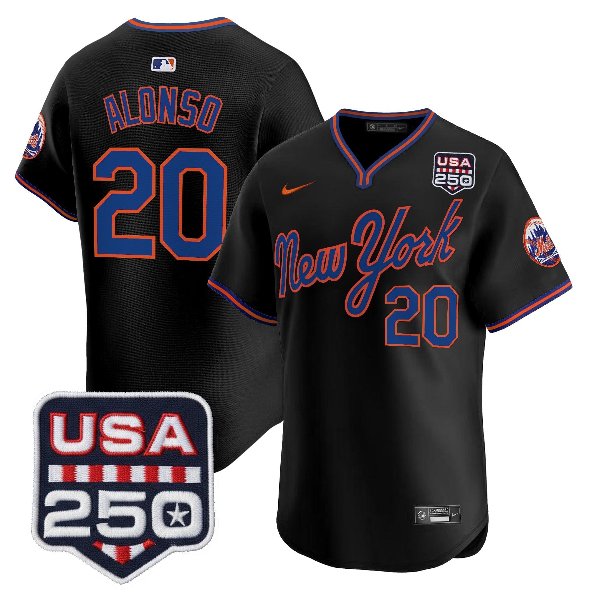 Men's New York Mets Road Alternate & 250America Patch Vapor Limited Jersey - All Stitched