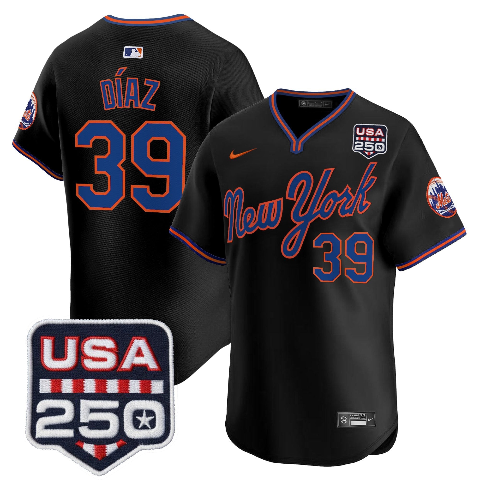 Men's New York Mets Road Alternate & 250America Patch Vapor Limited Jersey - All Stitched