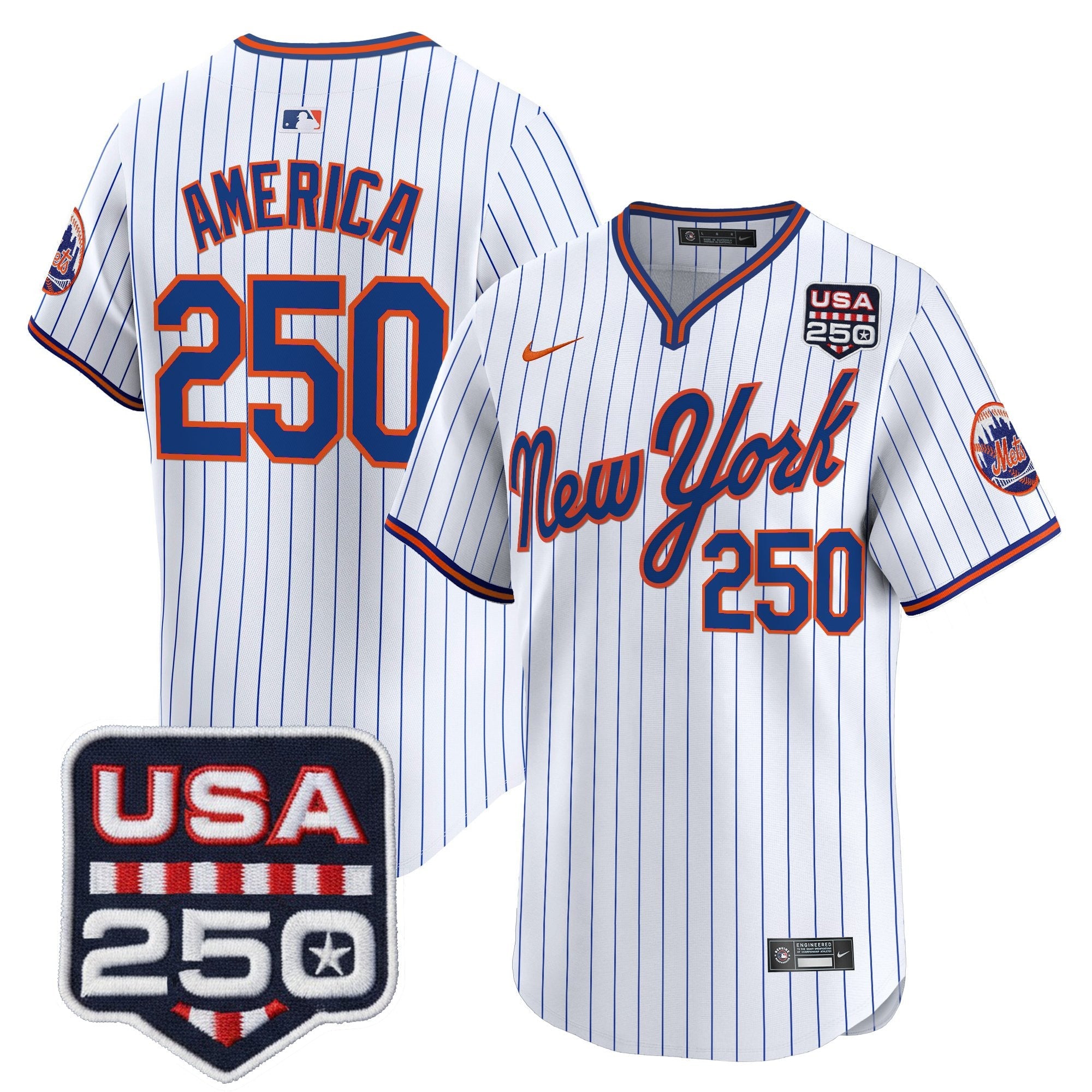 Men's New York Mets Road Alternate & 250America Patch Vapor Limited Jersey - All Stitched