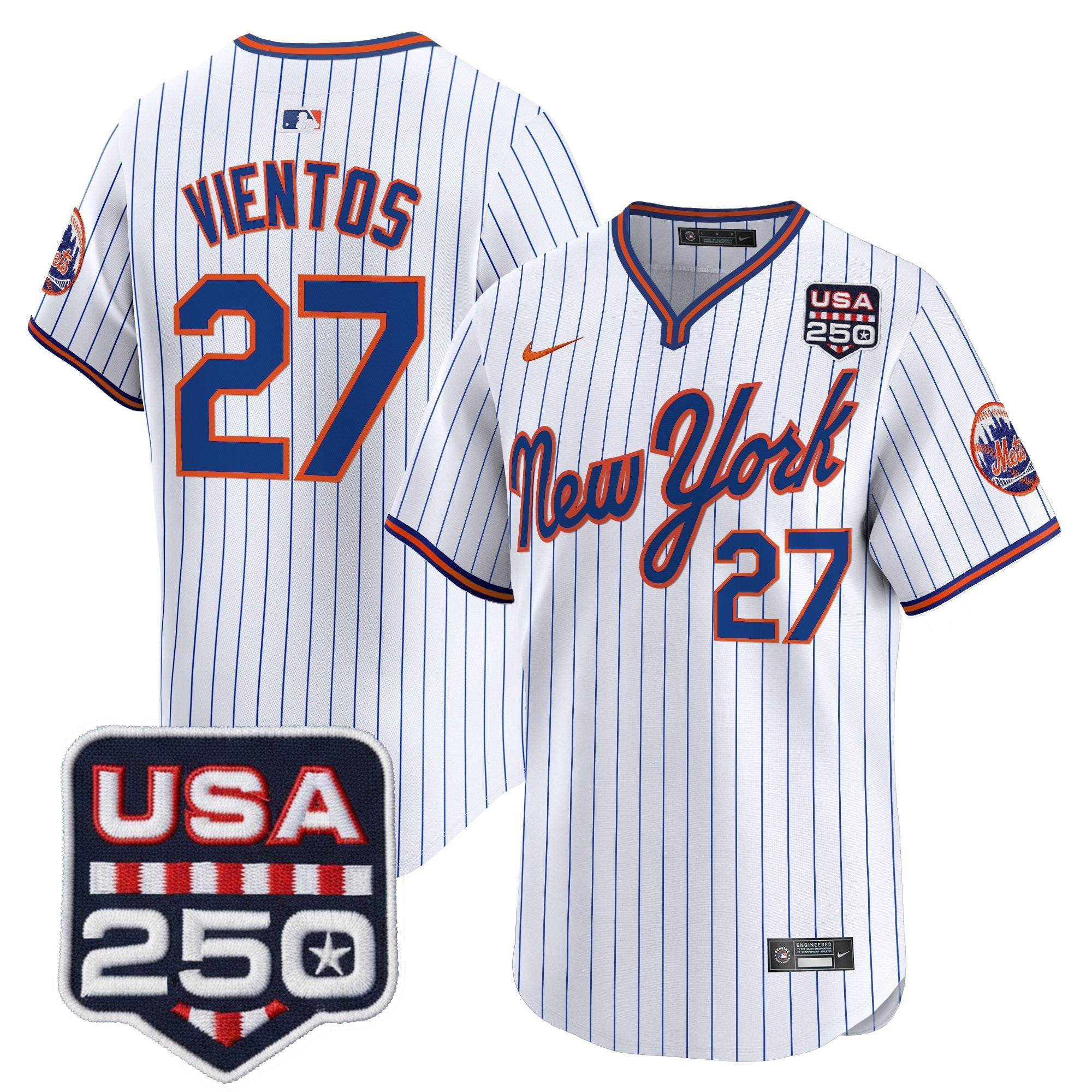 Men's New York Mets Road Alternate & 250America Patch Vapor Limited Jersey - All Stitched