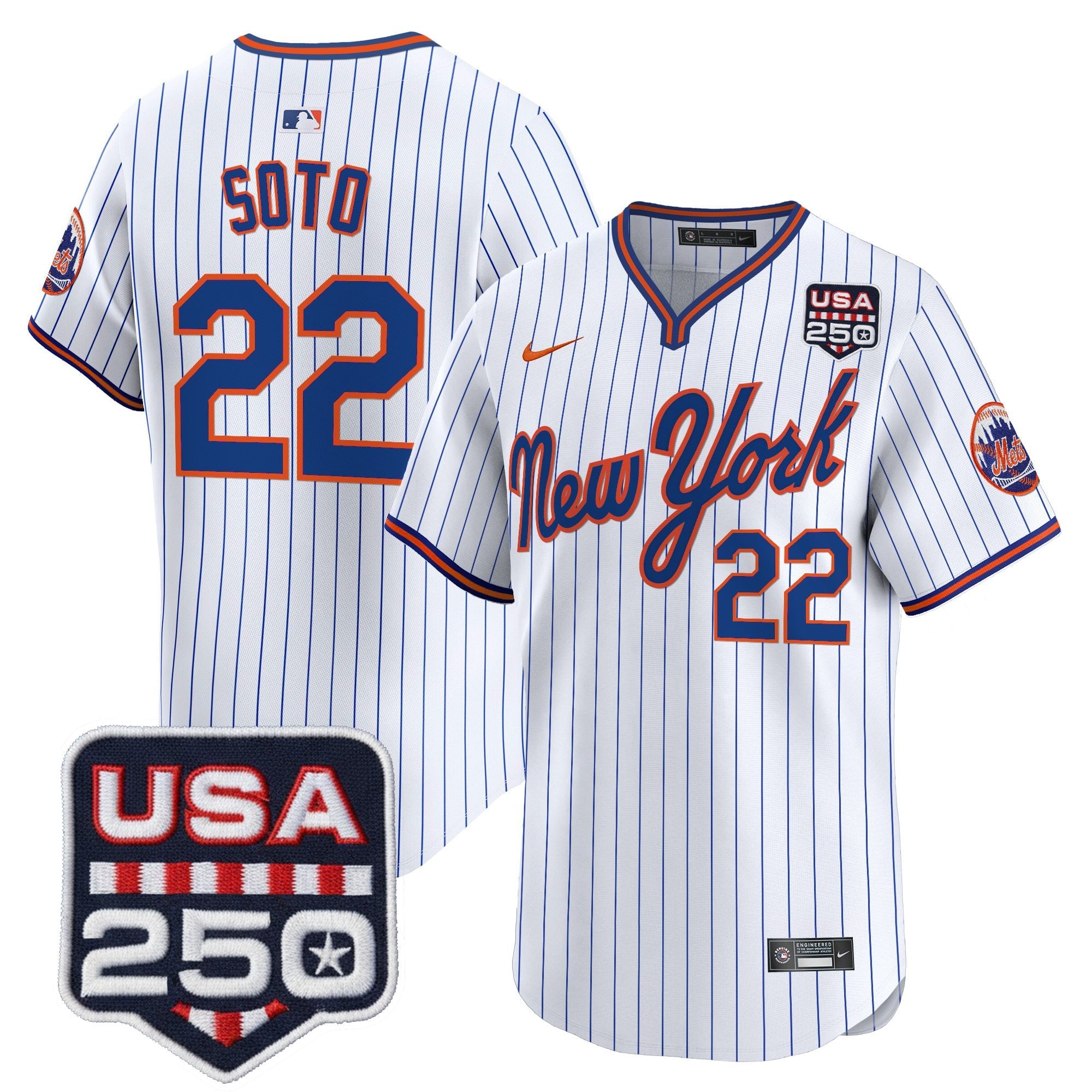 Men's New York Mets Road Alternate & 250America Patch Vapor Limited Jersey - All Stitched
