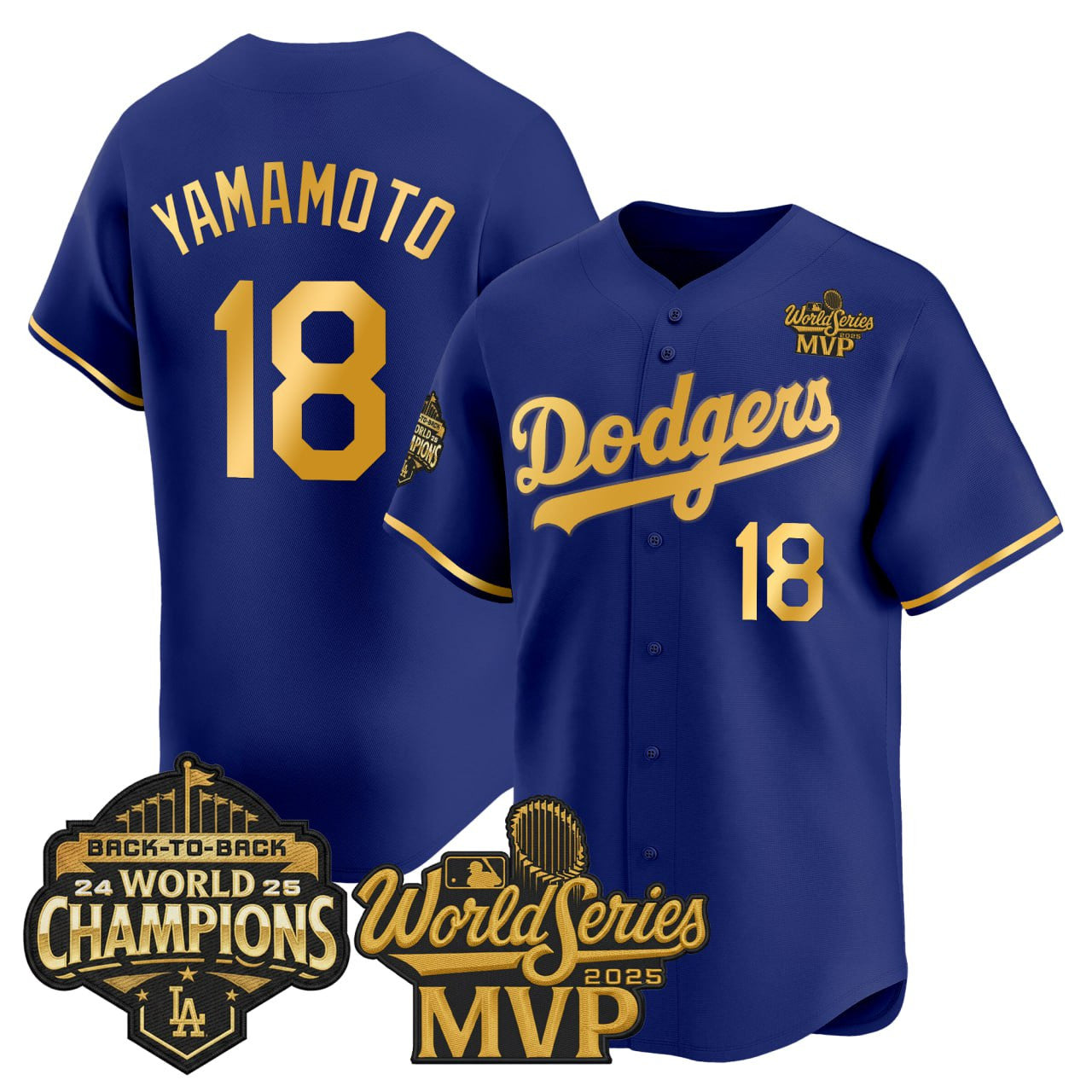 Yoshinobu Yamamoto Los Angeles Dodgers Back-To-Back World Series Champions MVP Jersey - All Stitched