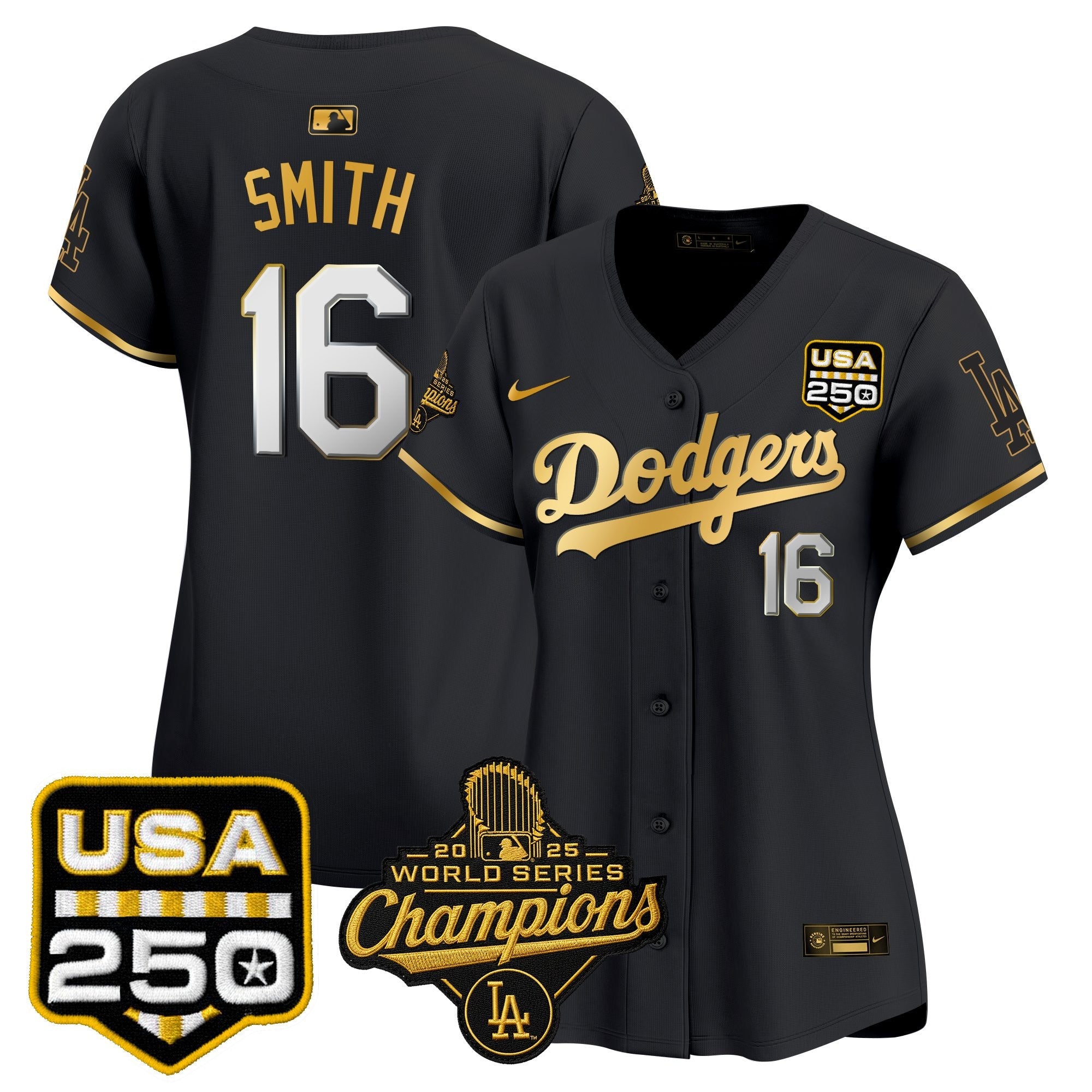 Women's Dodgers 2025 World Series Champions & 250America Patch Vapor Premier Limited Jersey - All Stitched