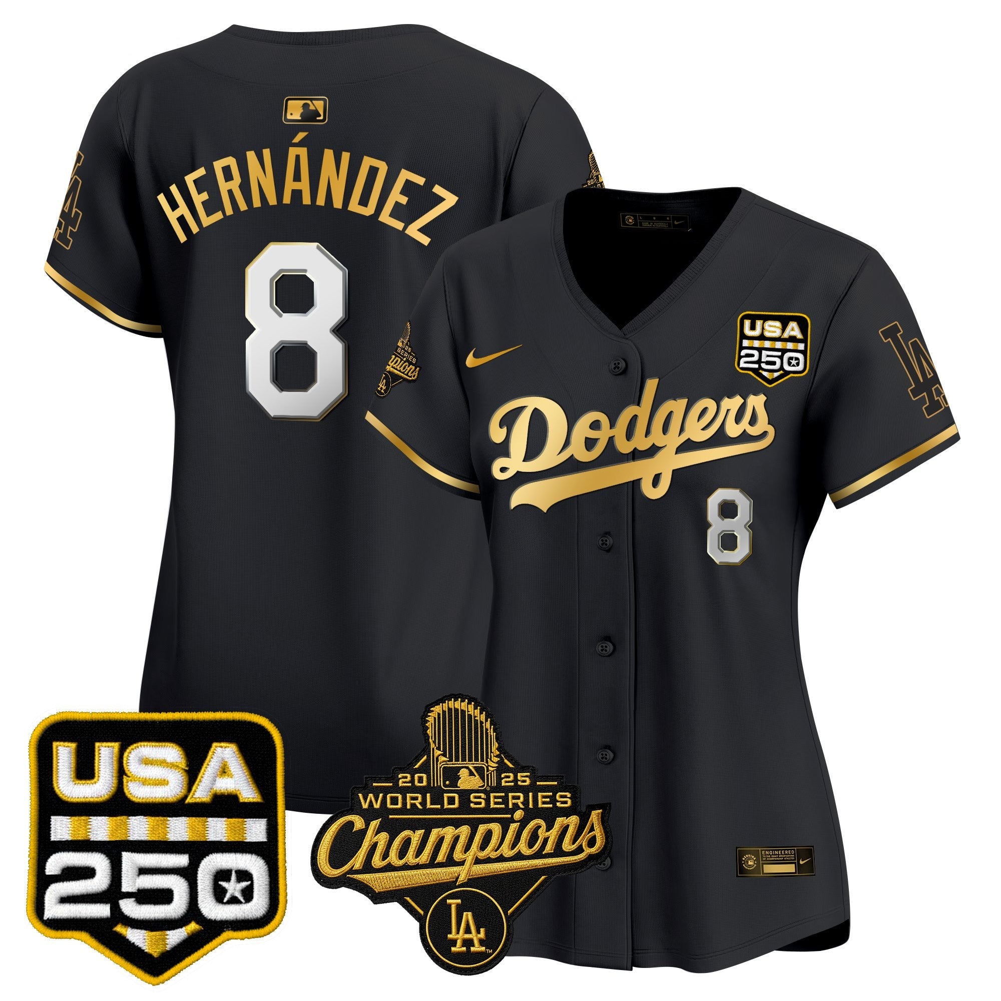 Women's Dodgers 2025 World Series Champions & 250America Patch Vapor Premier Limited Jersey - All Stitched