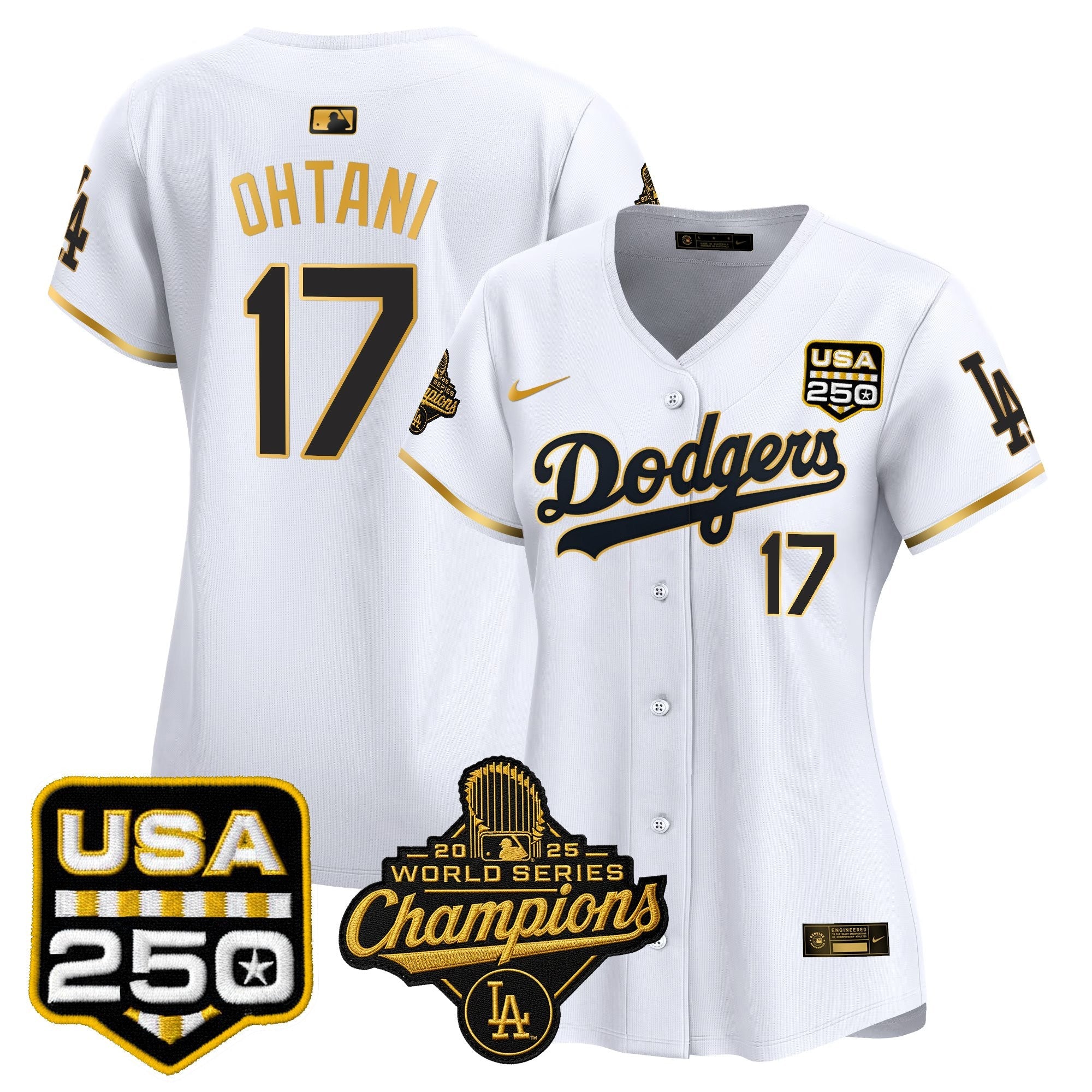 Women's Dodgers 2025 World Series Champions & 250America Patch Vapor Premier Limited Jersey - All Stitched