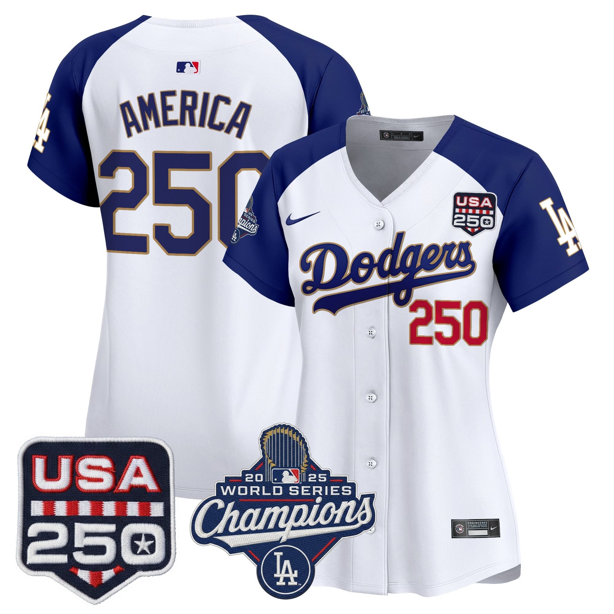 Women's Dodgers 2025 World Series Champions & 250America Patch Vapor Premier Limited Jersey - All Stitched