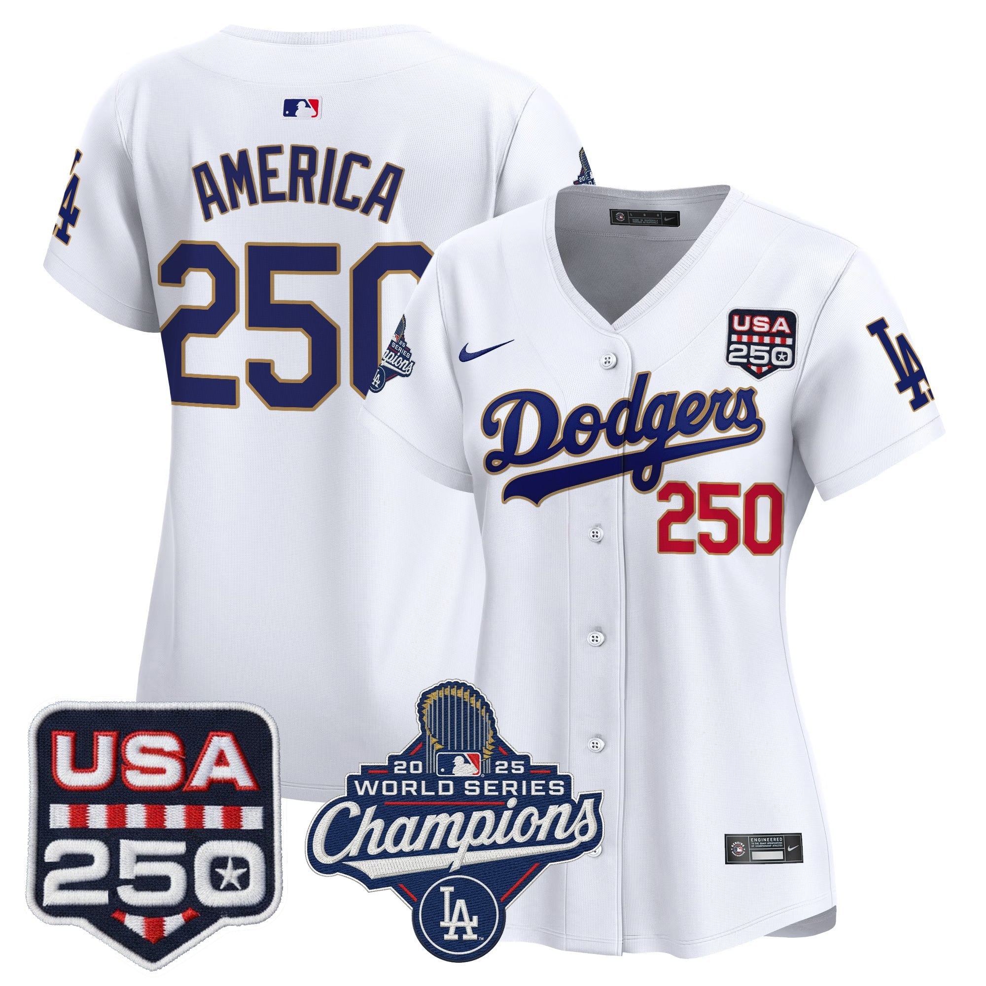 Women's Dodgers 2025 World Series Champions & 250America Patch Vapor Premier Limited Jersey - All Stitched