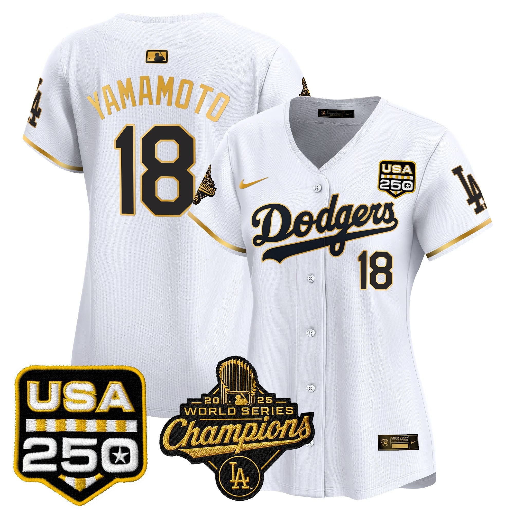 Women's Dodgers 2025 World Series Champions & 250America Patch Vapor Premier Limited Jersey - All Stitched