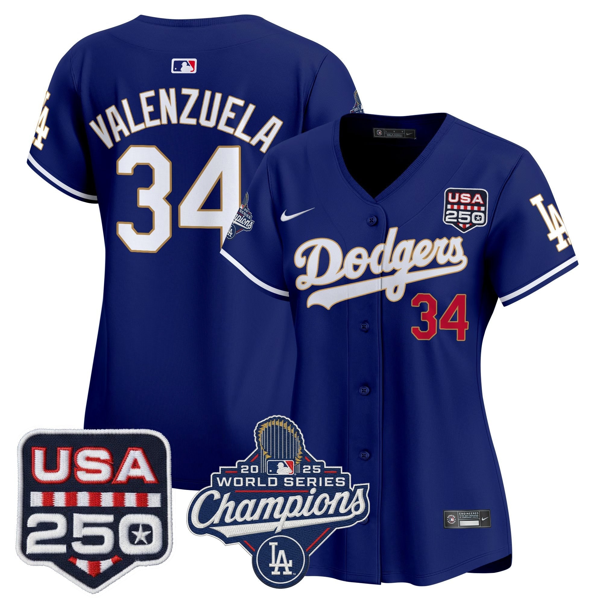 Women's Dodgers 2025 World Series Champions & 250America Patch Vapor Premier Limited Jersey - All Stitched