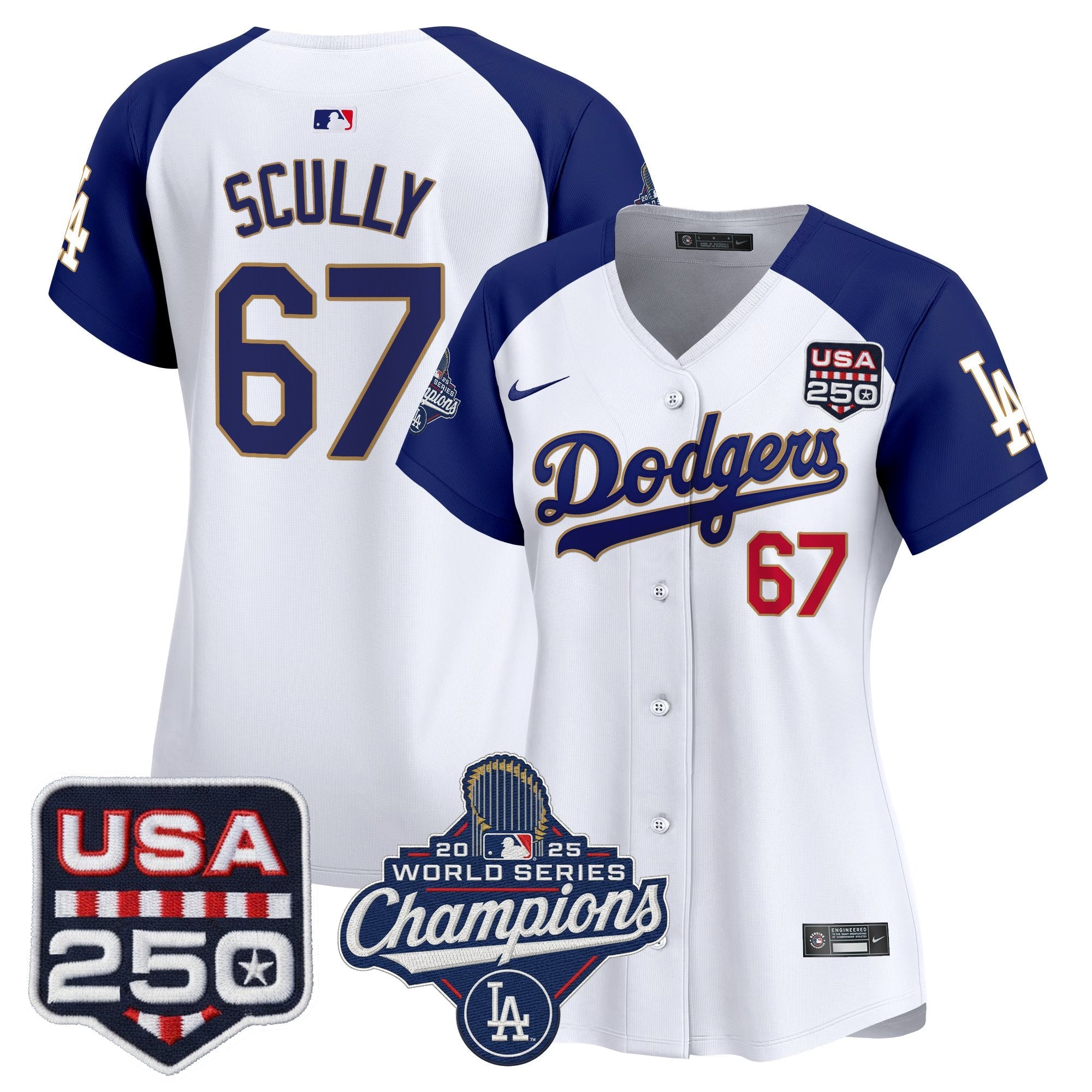 Women's Dodgers 2025 World Series Champions & 250America Patch Vapor Premier Limited Jersey - All Stitched