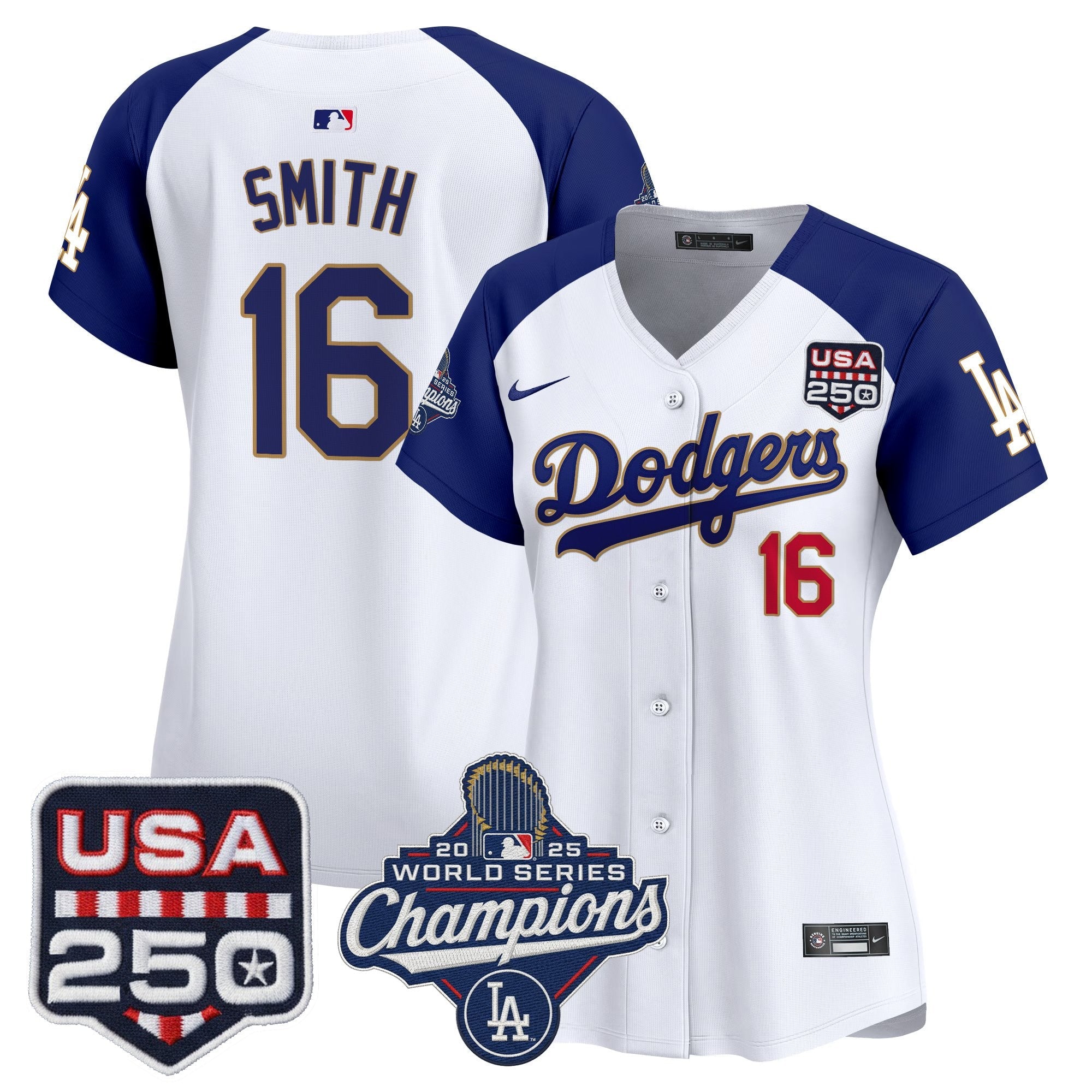 Women's Dodgers 2025 World Series Champions & 250America Patch Vapor Premier Limited Jersey - All Stitched