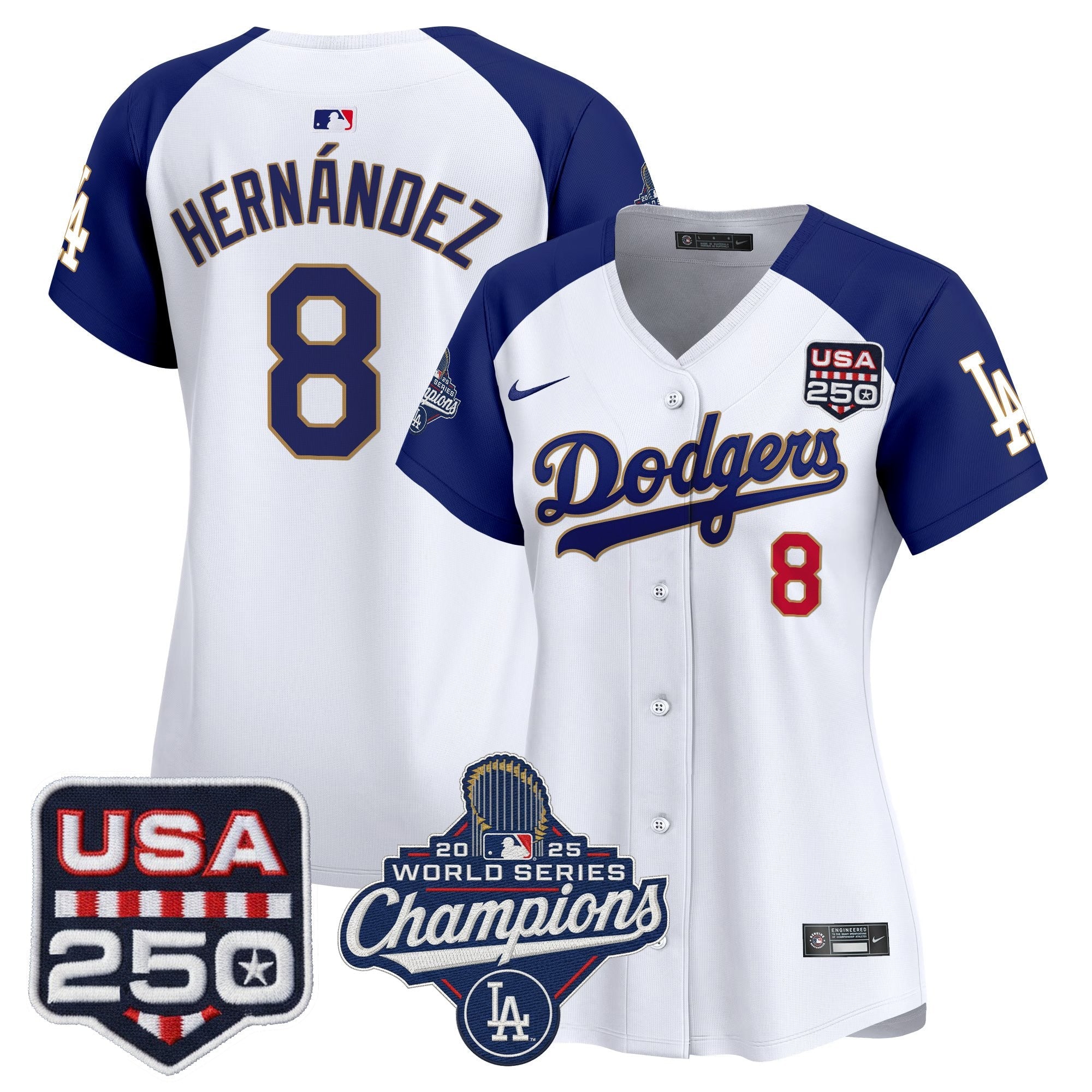 Women's Dodgers 2025 World Series Champions & 250America Patch Vapor Premier Limited Jersey - All Stitched