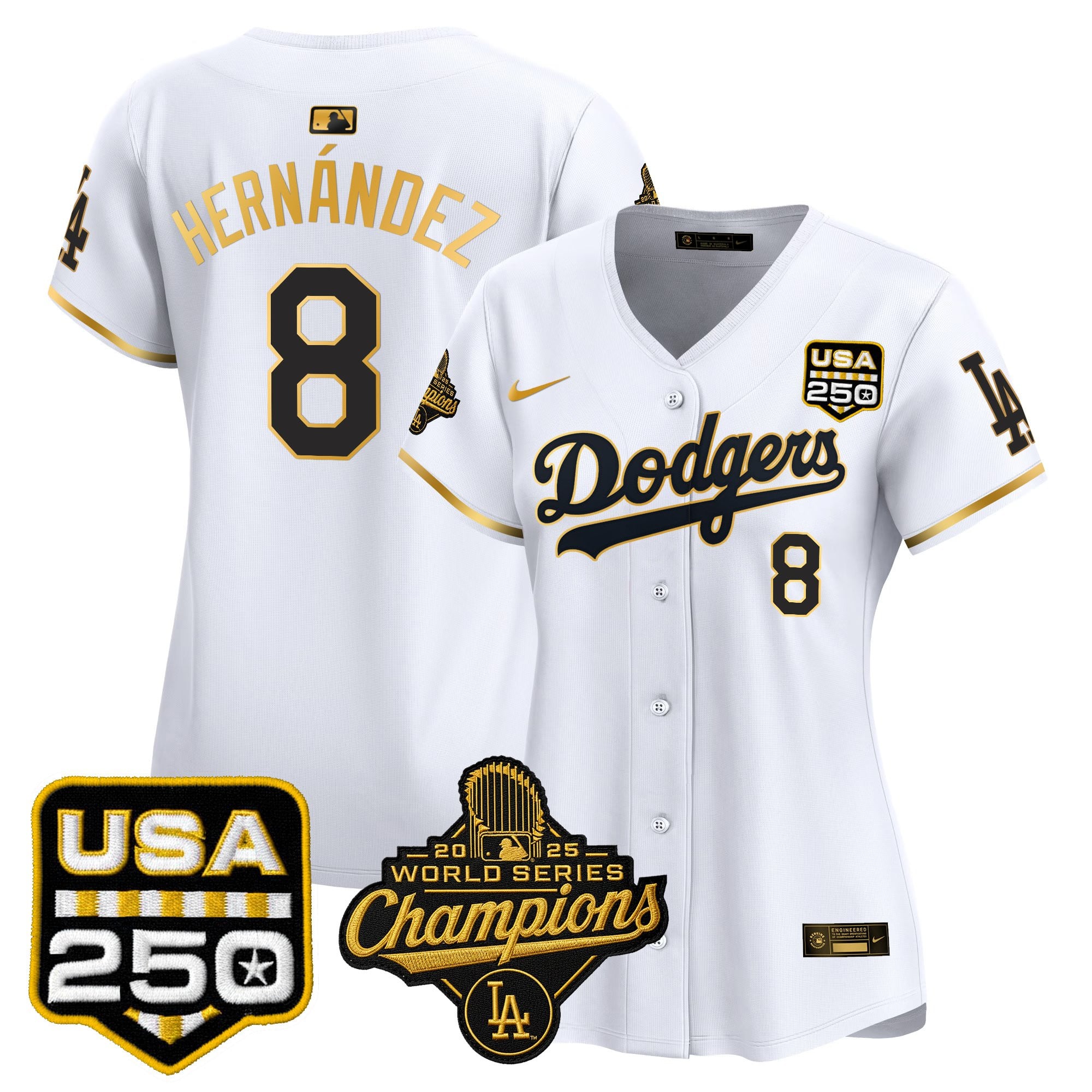 Women's Dodgers 2025 World Series Champions & 250America Patch Vapor Premier Limited Jersey - All Stitched