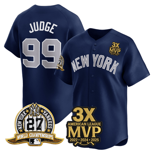 Aaron Judge New York Yankees Navy 27 Time World Series Champions Jersey - All Stitched