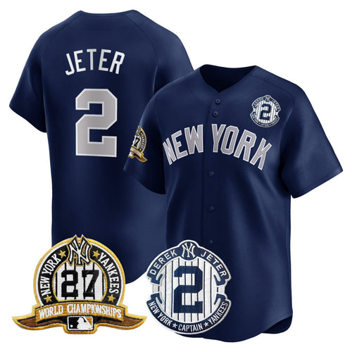 Derek Jeter New York Yankees 27 Time World Series Champions Black Gold Jersey - All Stitched
