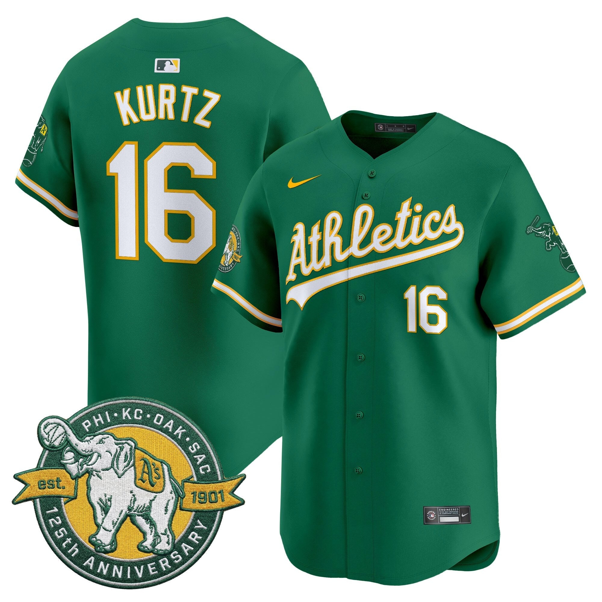 Men's Oakland Athletics 125th Anniversary Patch Vapor Premier Limited Jersey - All Stitched