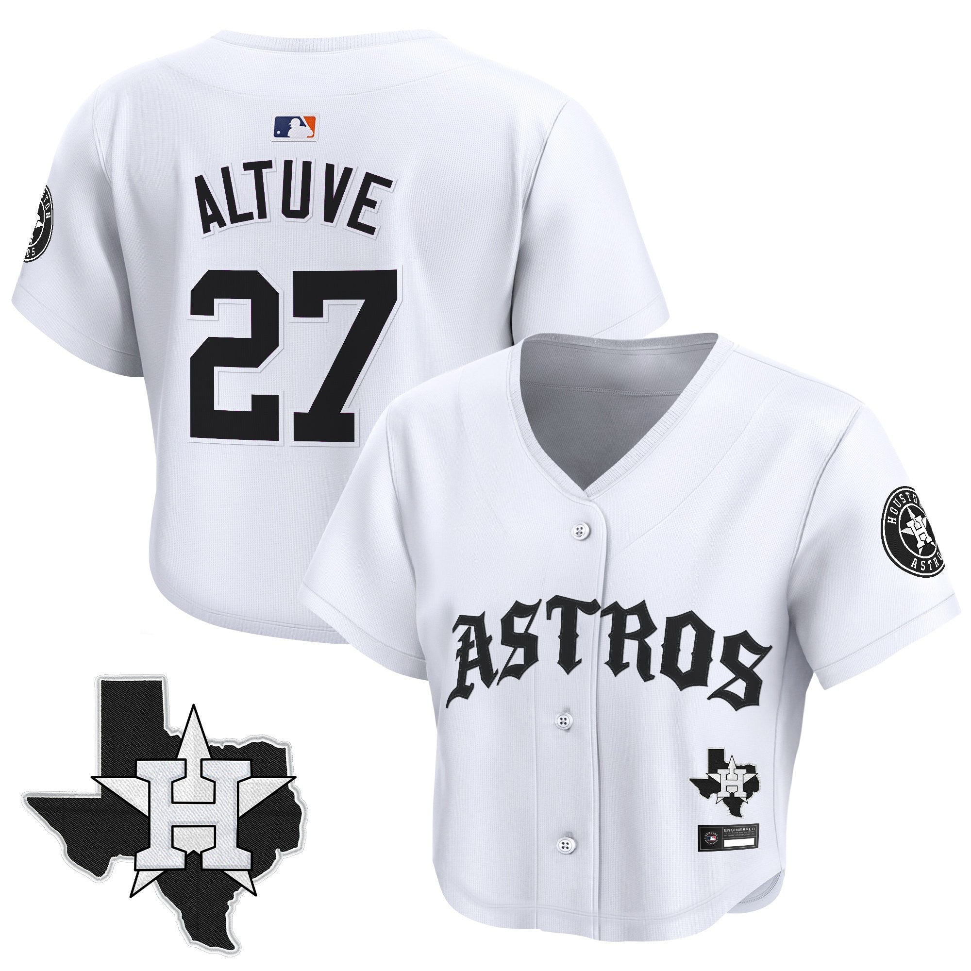 Women's Houston Astros 'Old English Edition' Crop Top Baseball Jersey - All Stitched