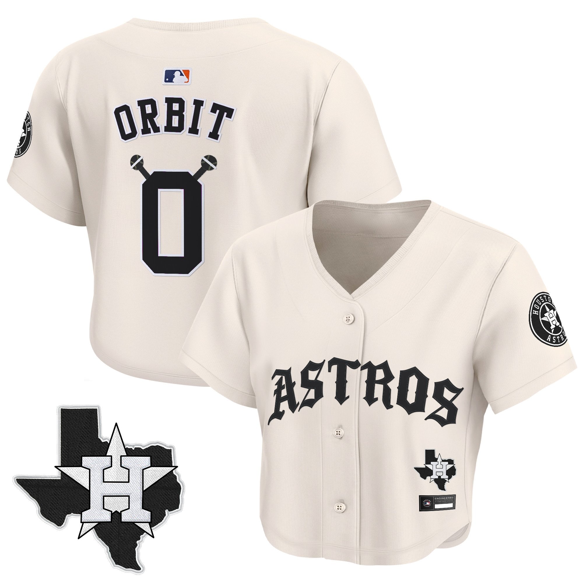 Women's Houston Astros 'Old English Edition' Crop Top Baseball Jersey - All Stitched