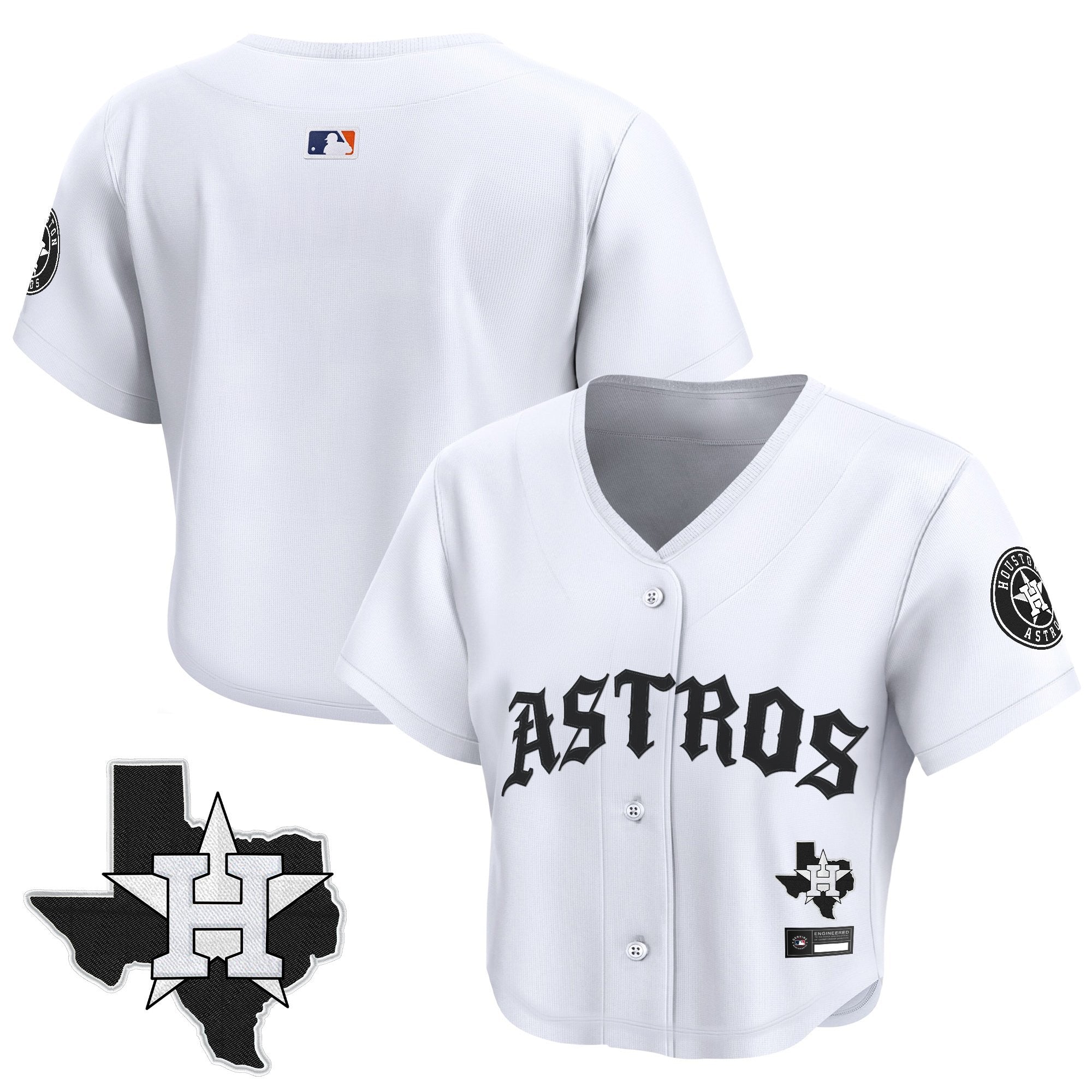 Women's Houston Astros 'Old English Edition' Crop Top Baseball Jersey - All Stitched