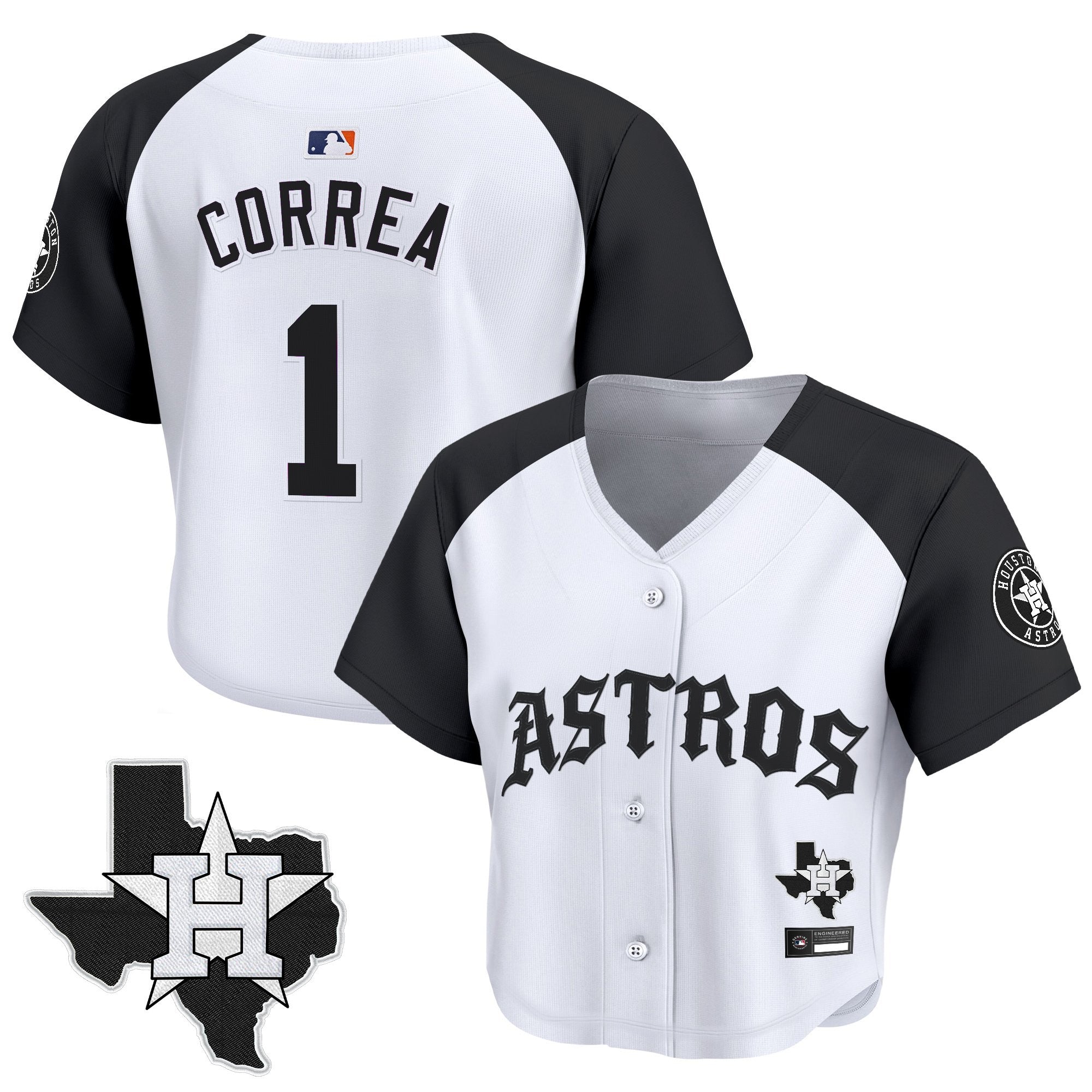 Women's Houston Astros 'Old English Edition' Crop Top Baseball Jersey - All Stitched