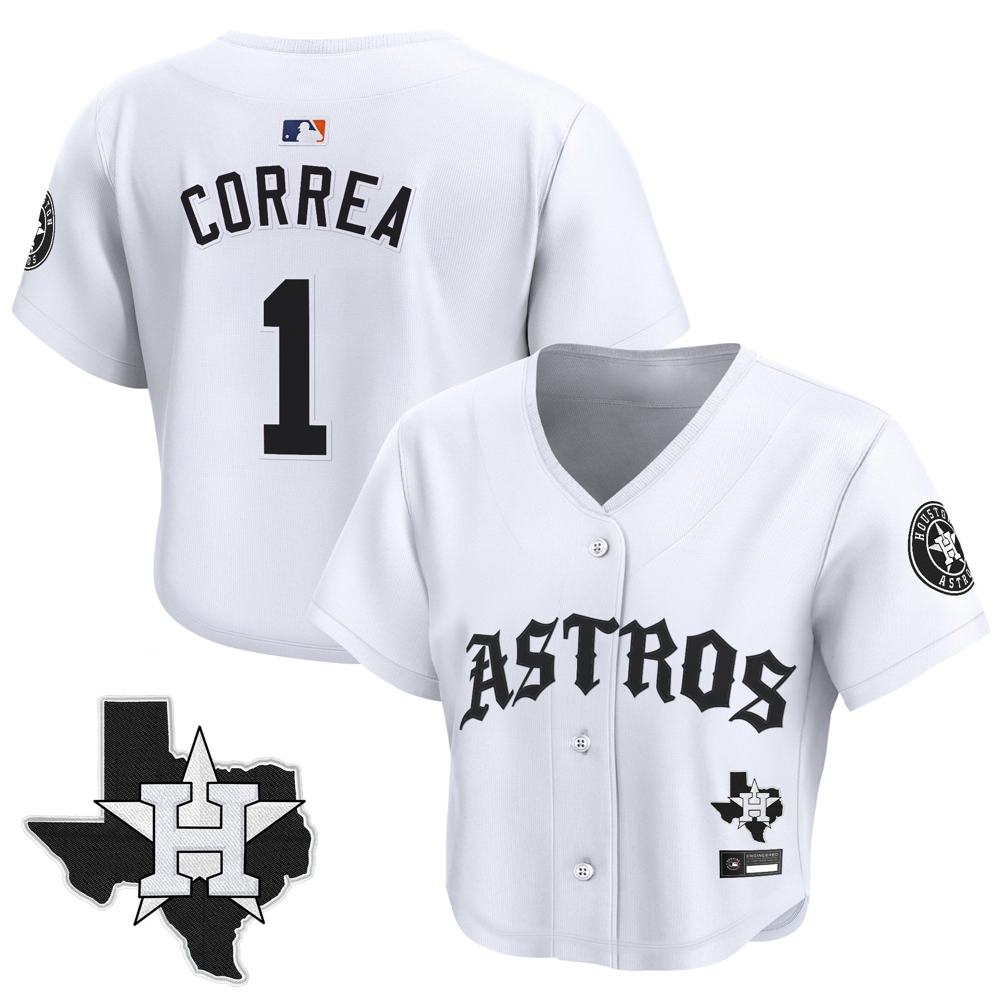Women's Houston Astros 'Old English Edition' Crop Top Baseball Jersey - All Stitched