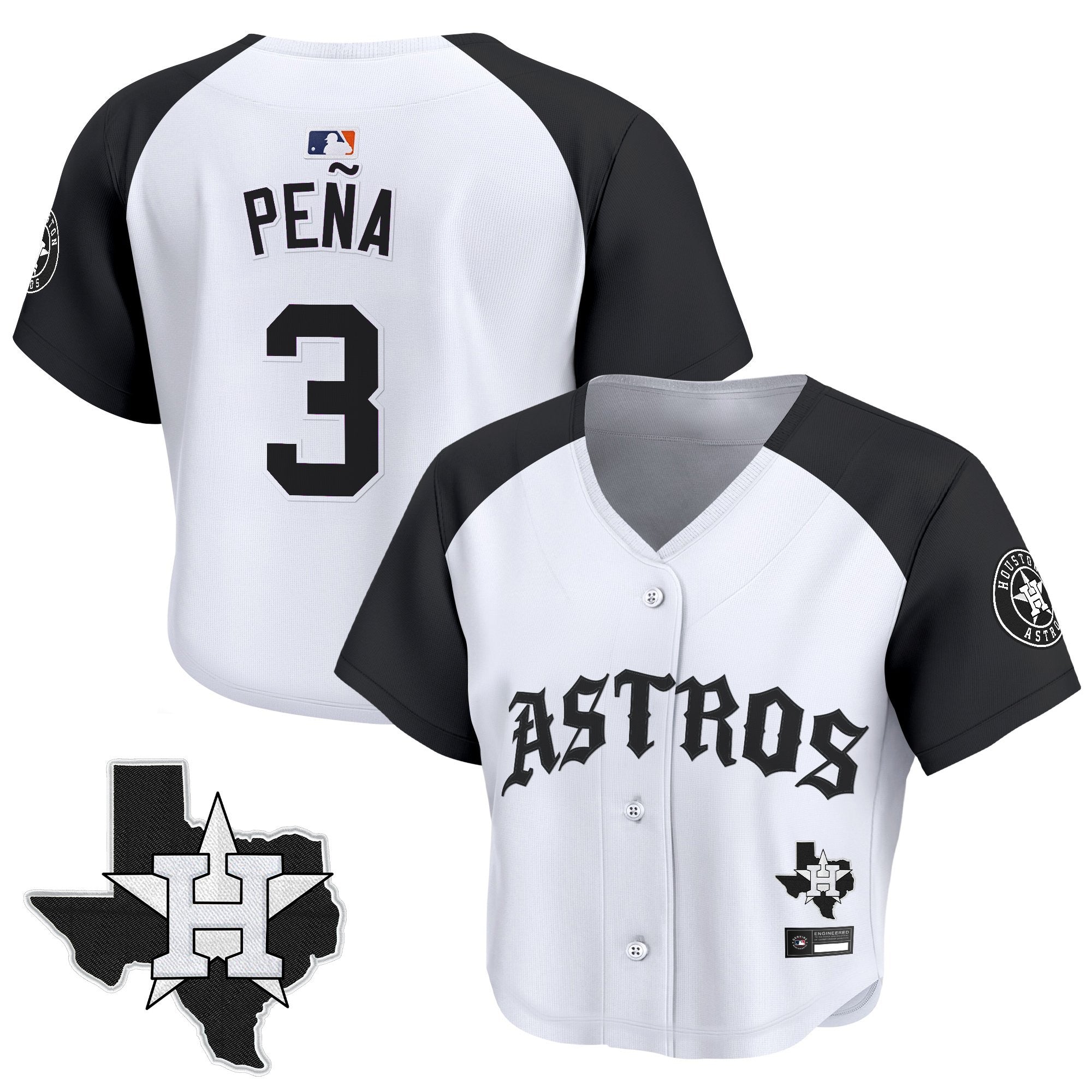 Women's Houston Astros 'Old English Edition' Crop Top Baseball Jersey - All Stitched