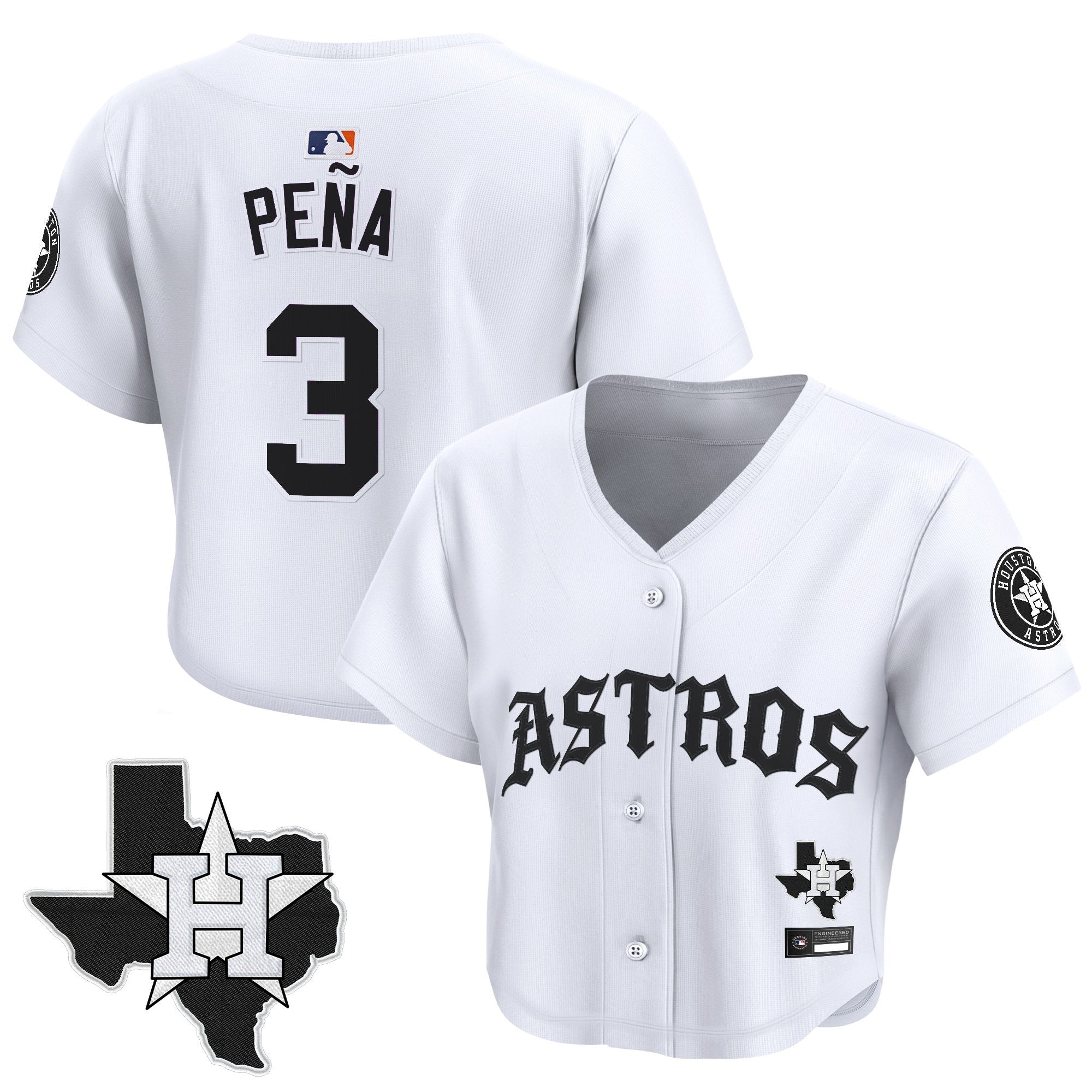 Women's Houston Astros 'Old English Edition' Crop Top Baseball Jersey - All Stitched
