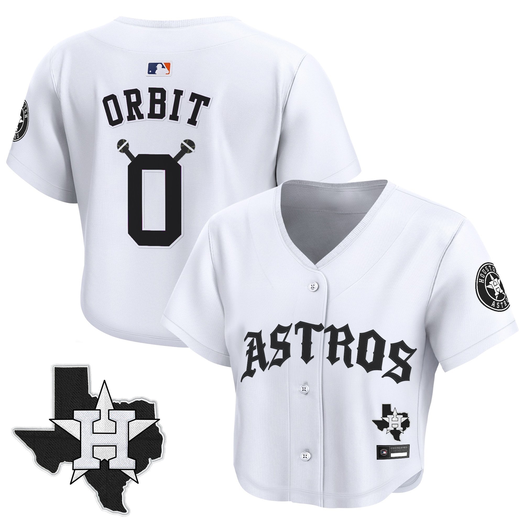 Women's Houston Astros 'Old English Edition' Crop Top Baseball Jersey - All Stitched