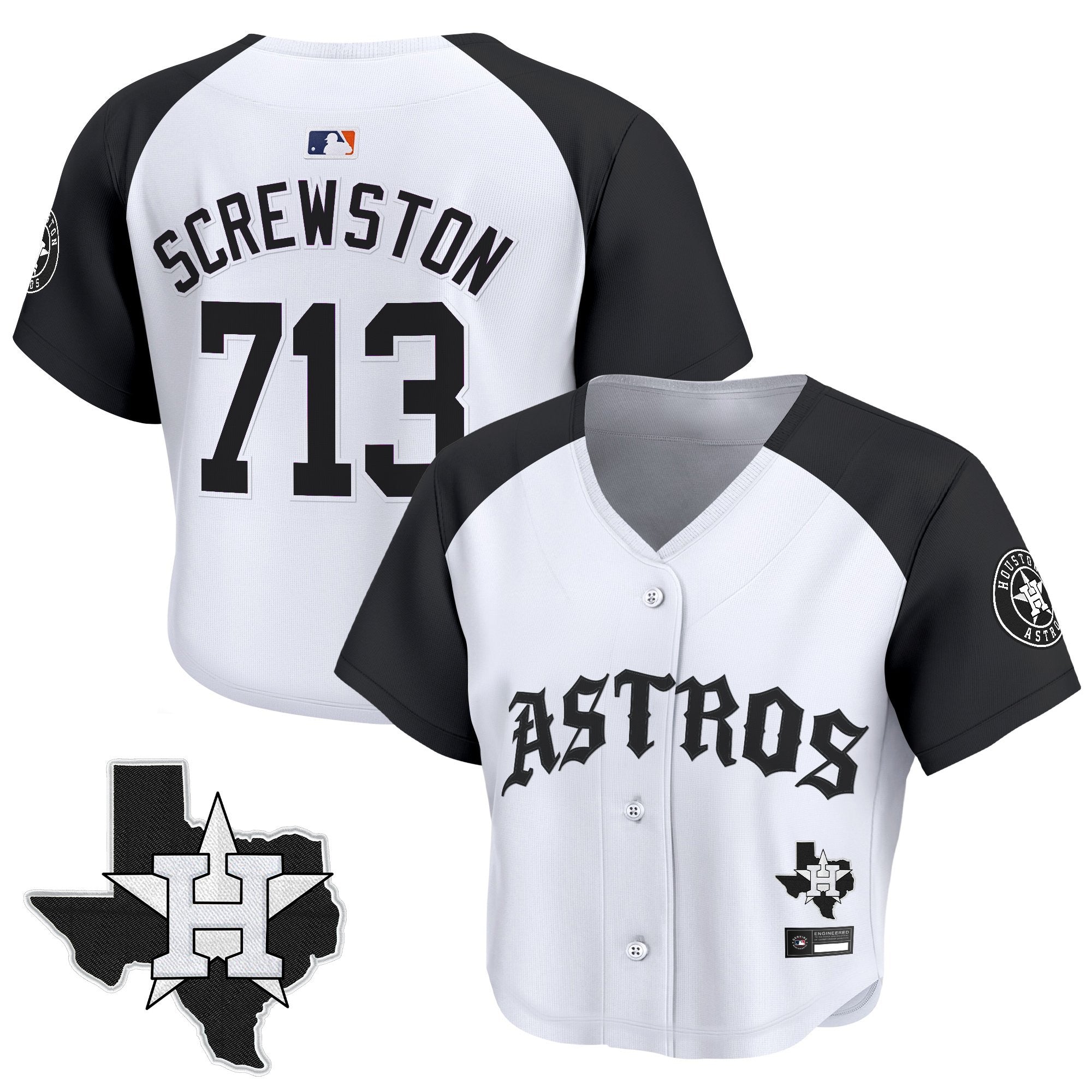 Women's Houston Astros 'Old English Edition' Crop Top Baseball Jersey - All Stitched