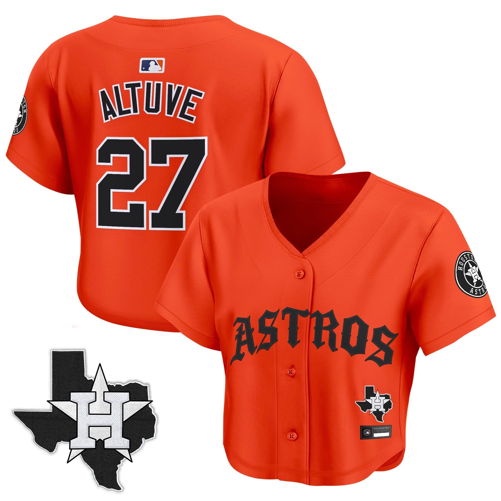 Women's Houston Astros 'Old English Edition' Crop Top Baseball Jersey - All Stitched