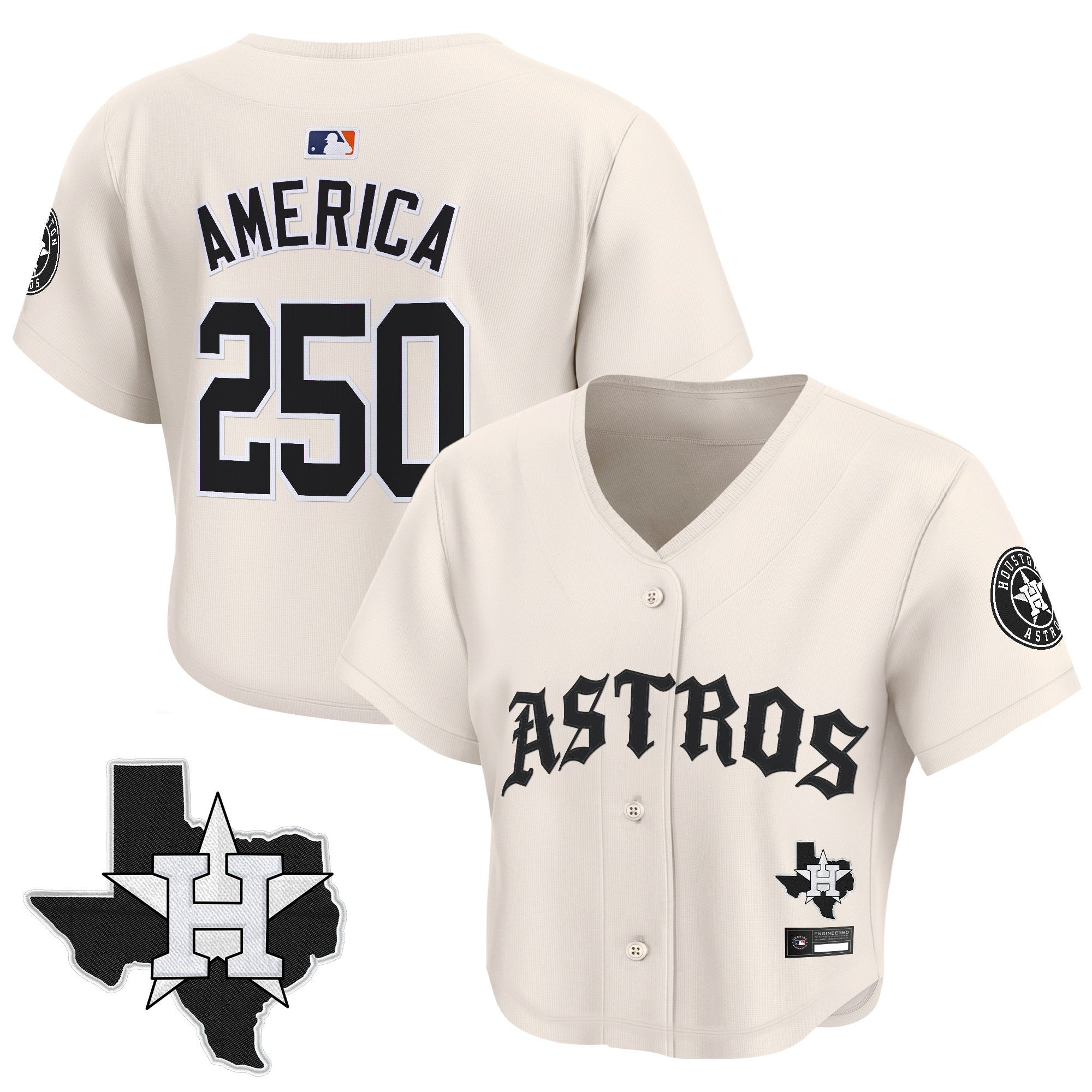 Women's Houston Astros 'Old English Edition' Crop Top Baseball Jersey - All Stitched