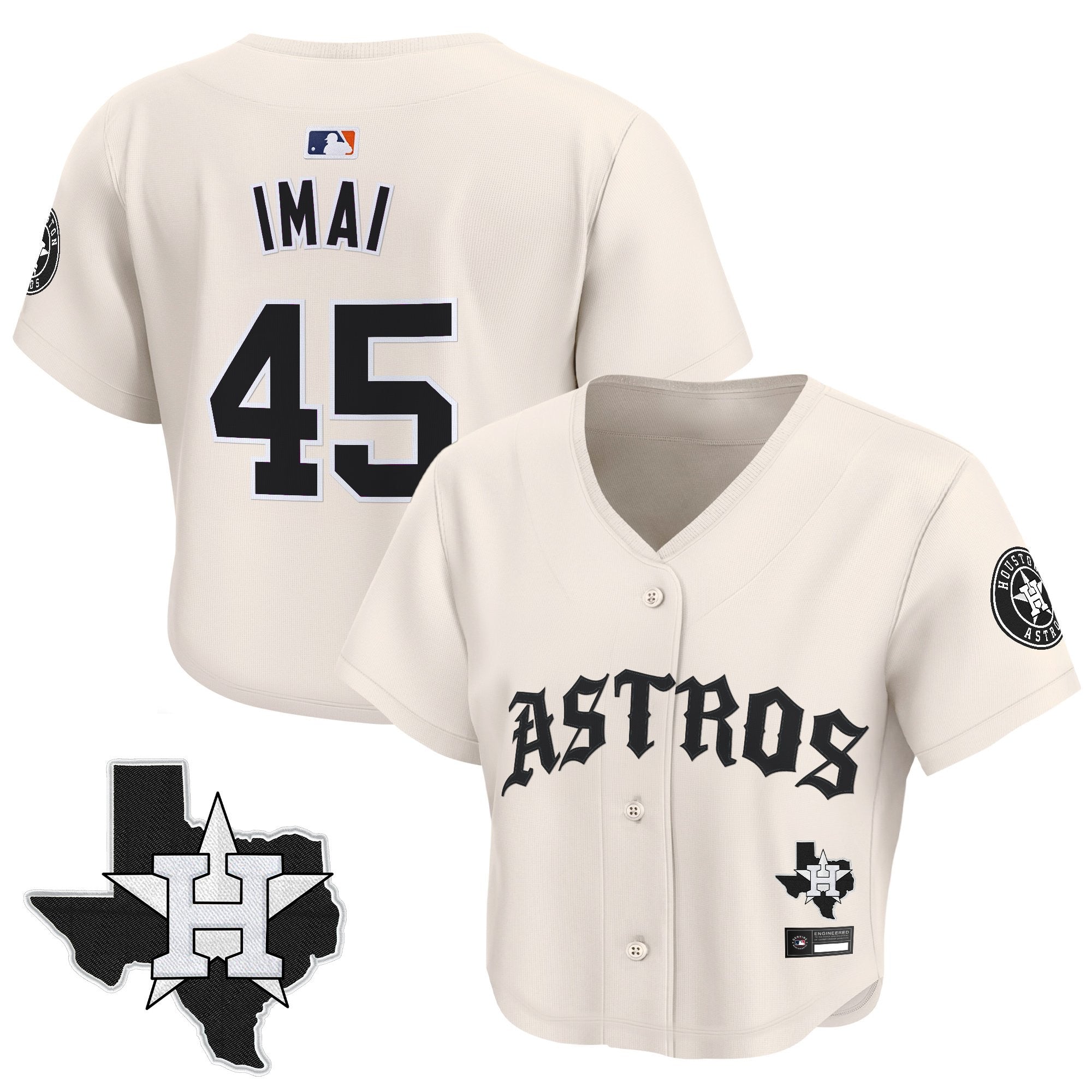 Women's Houston Astros 'Old English Edition' Crop Top Baseball Jersey - All Stitched