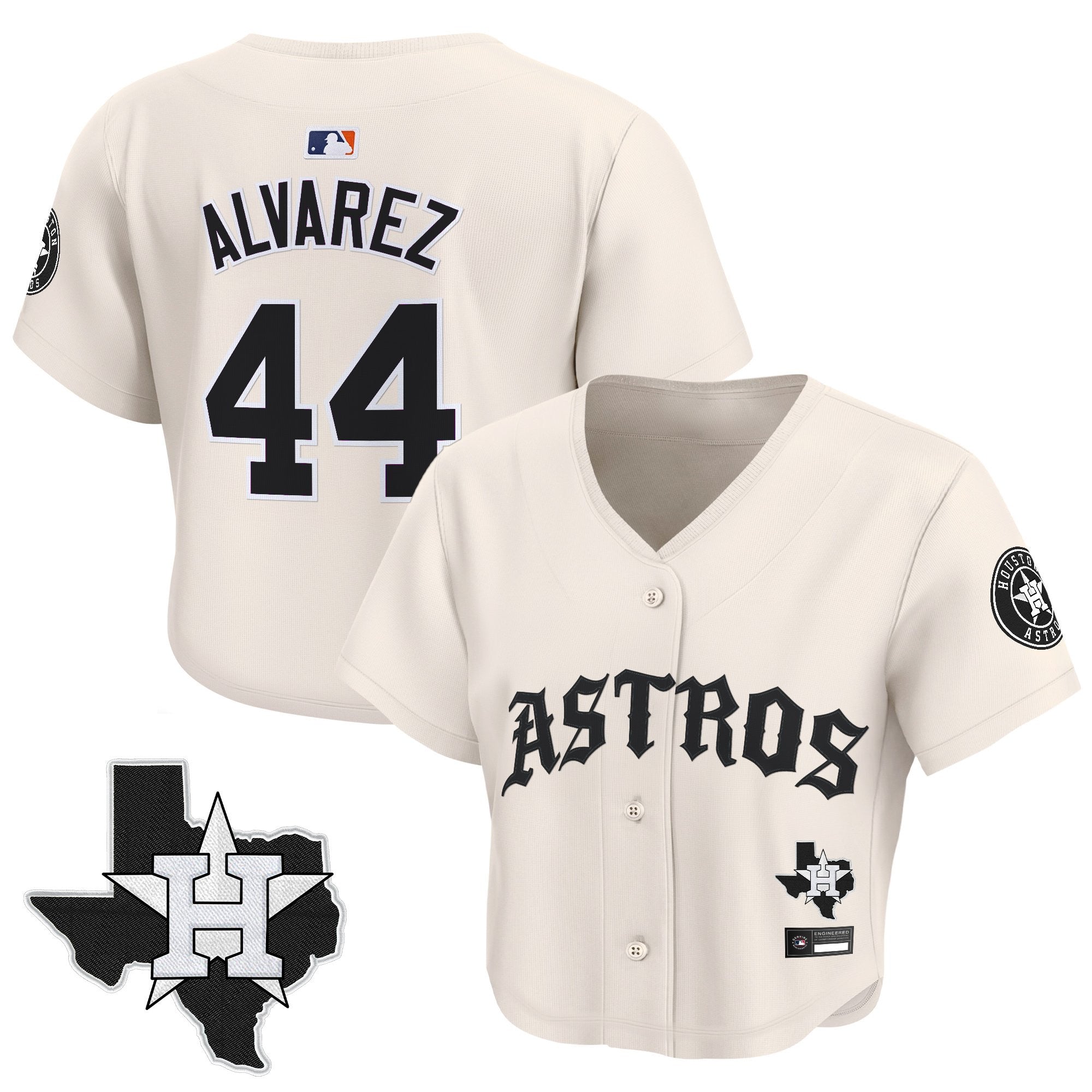 Women's Houston Astros 'Old English Edition' Crop Top Baseball Jersey - All Stitched