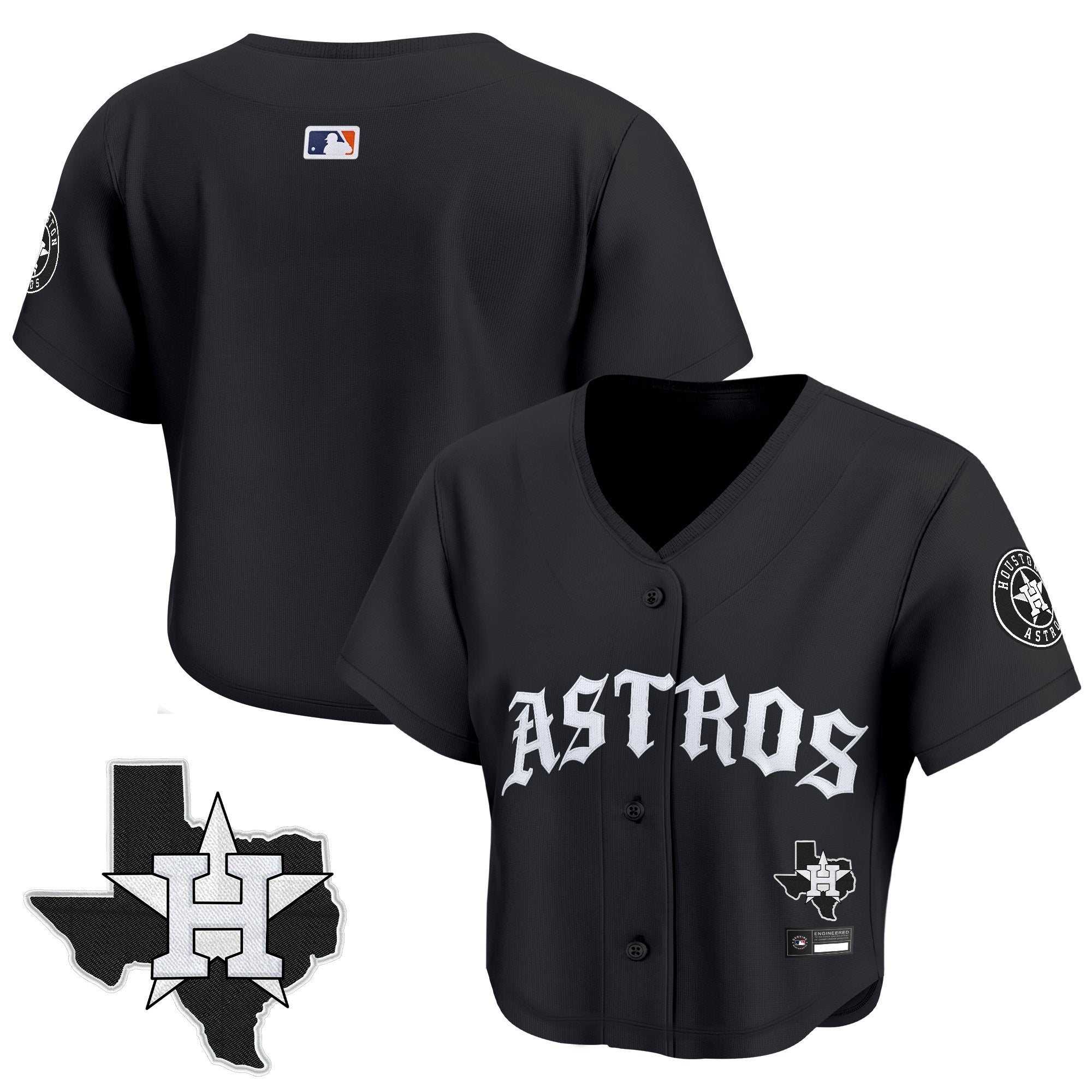 Women's Houston Astros 'Old English Edition' Crop Top Baseball Jersey - All Stitched