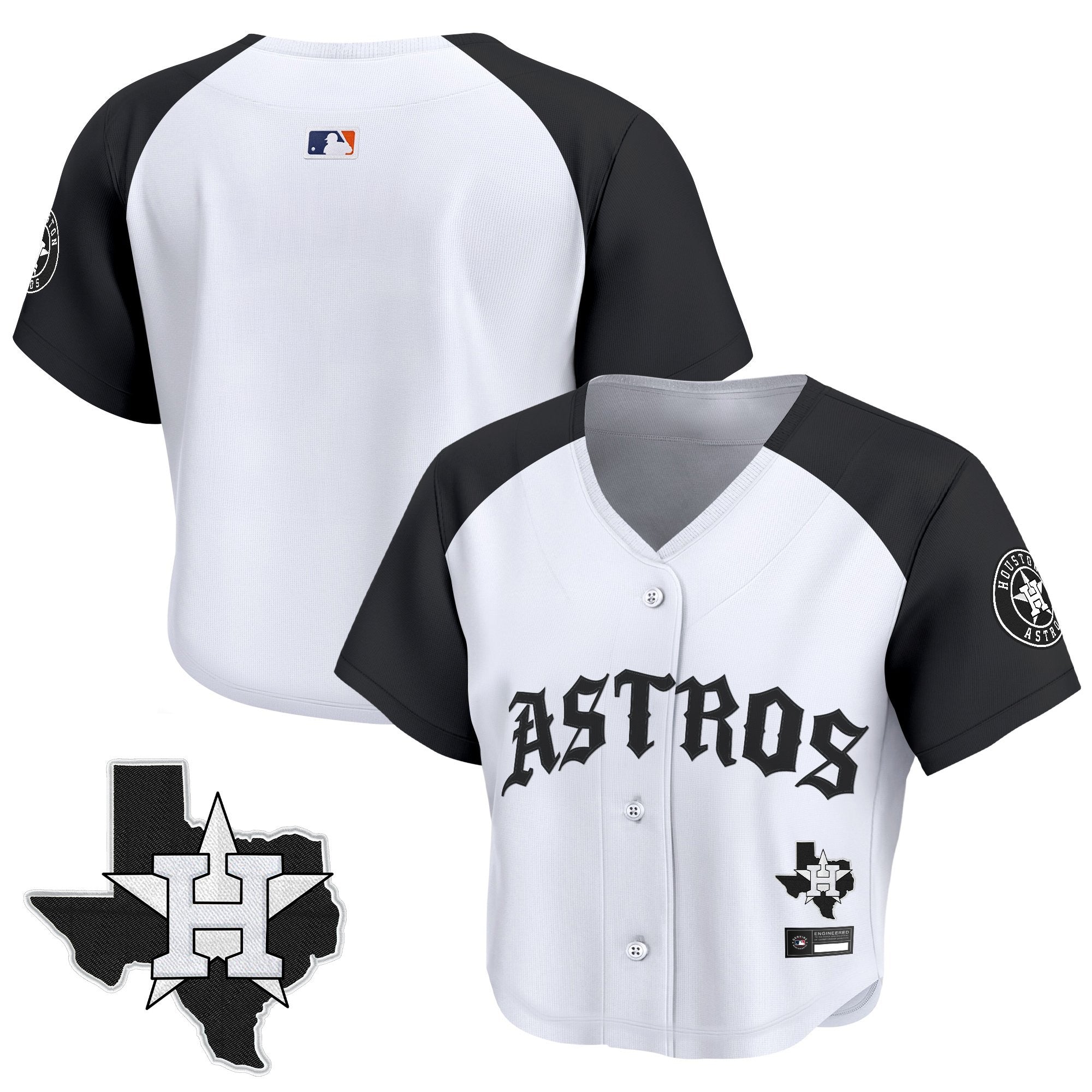 Women's Houston Astros 'Old English Edition' Crop Top Baseball Jersey - All Stitched
