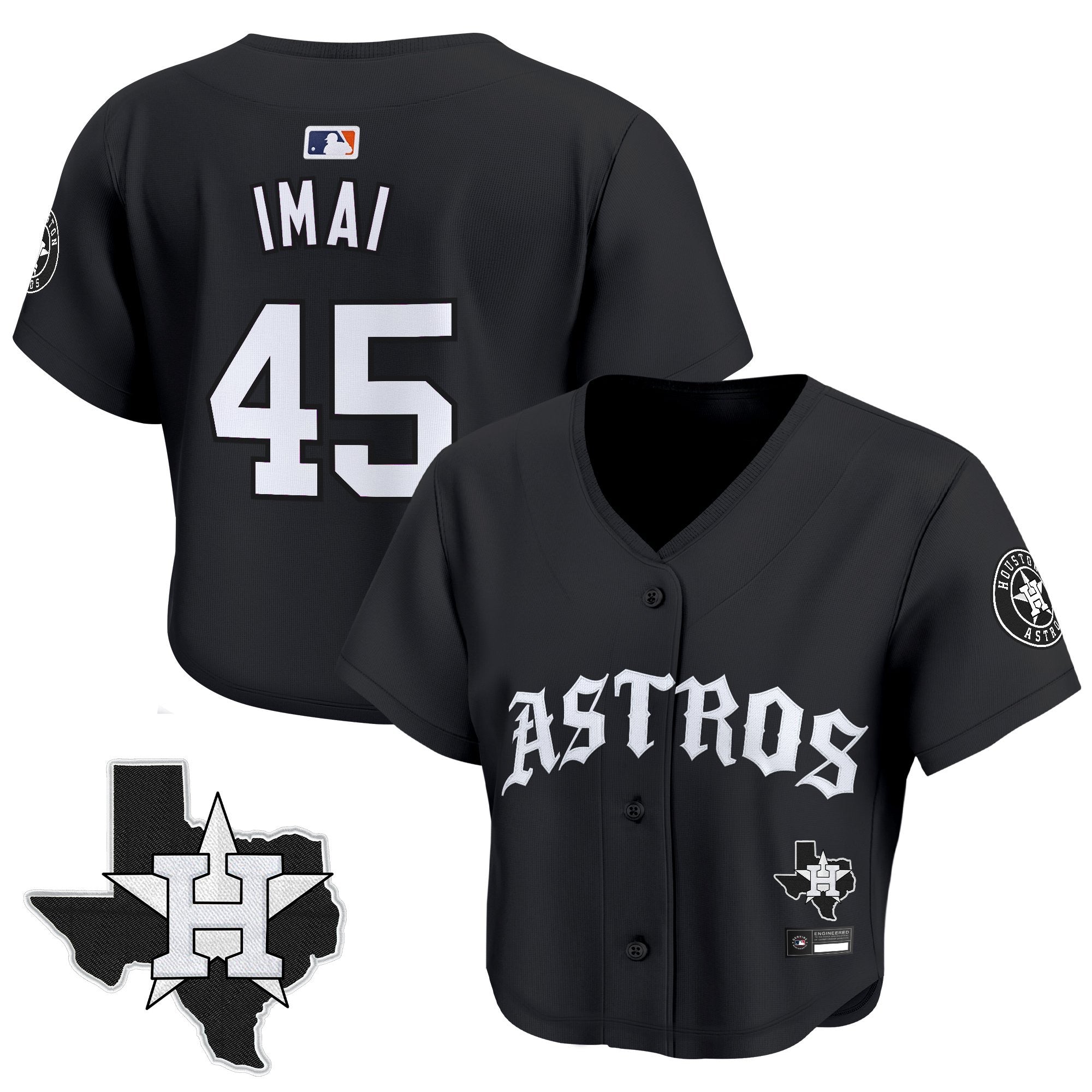 Women's Houston Astros 'Old English Edition' Crop Top Baseball Jersey - All Stitched