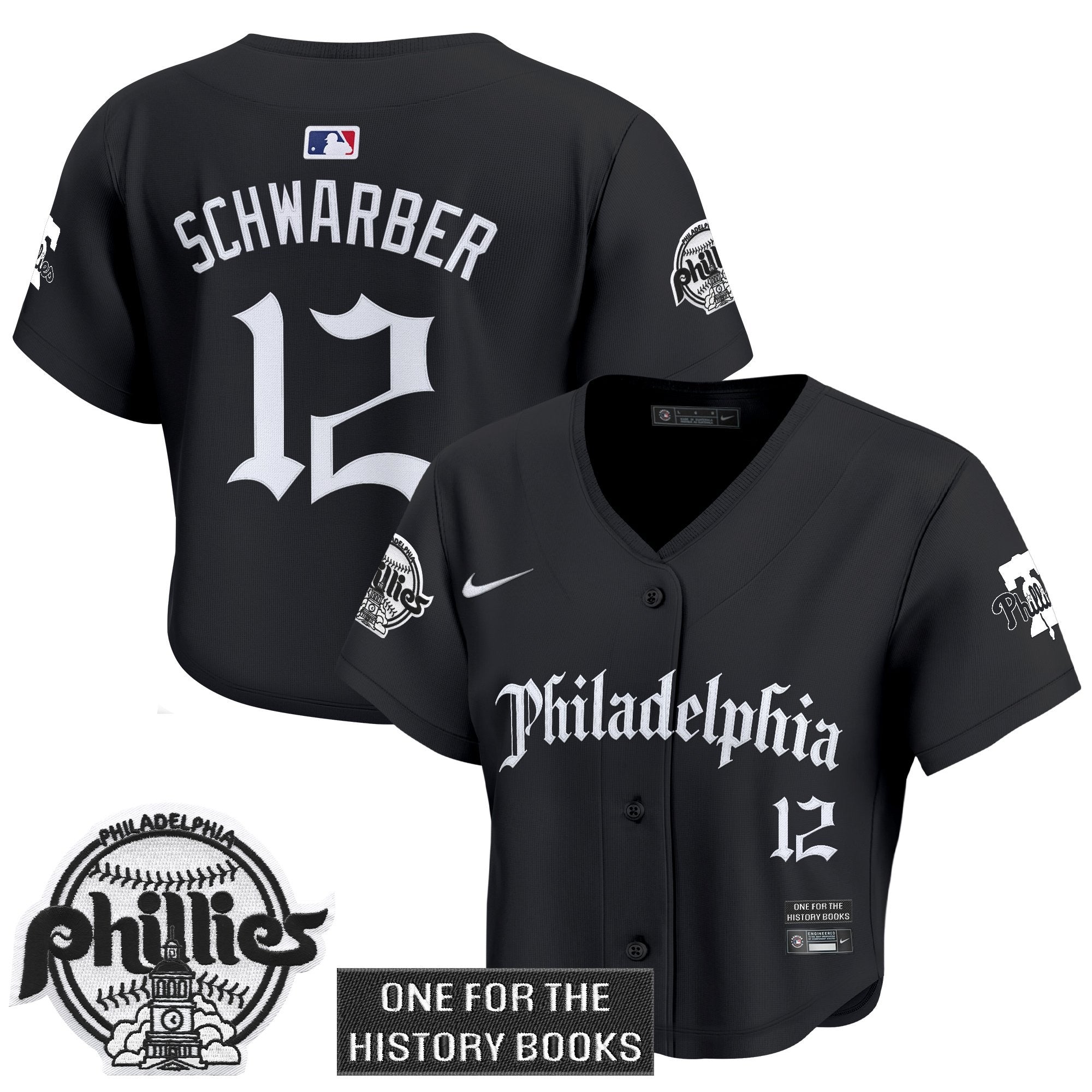 Women's Phillies 'Retro Newspaper Edition' Crop Top Baseball Jersey - All Stitched