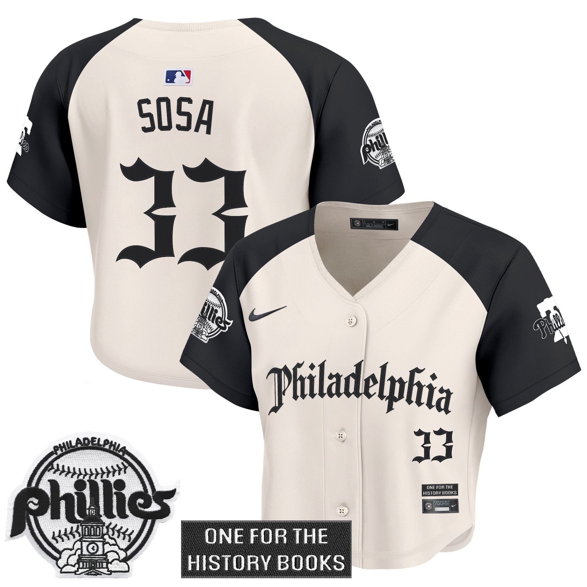 Women's Phillies 'Retro Newspaper Edition' Crop Top Baseball Jersey - All Stitched