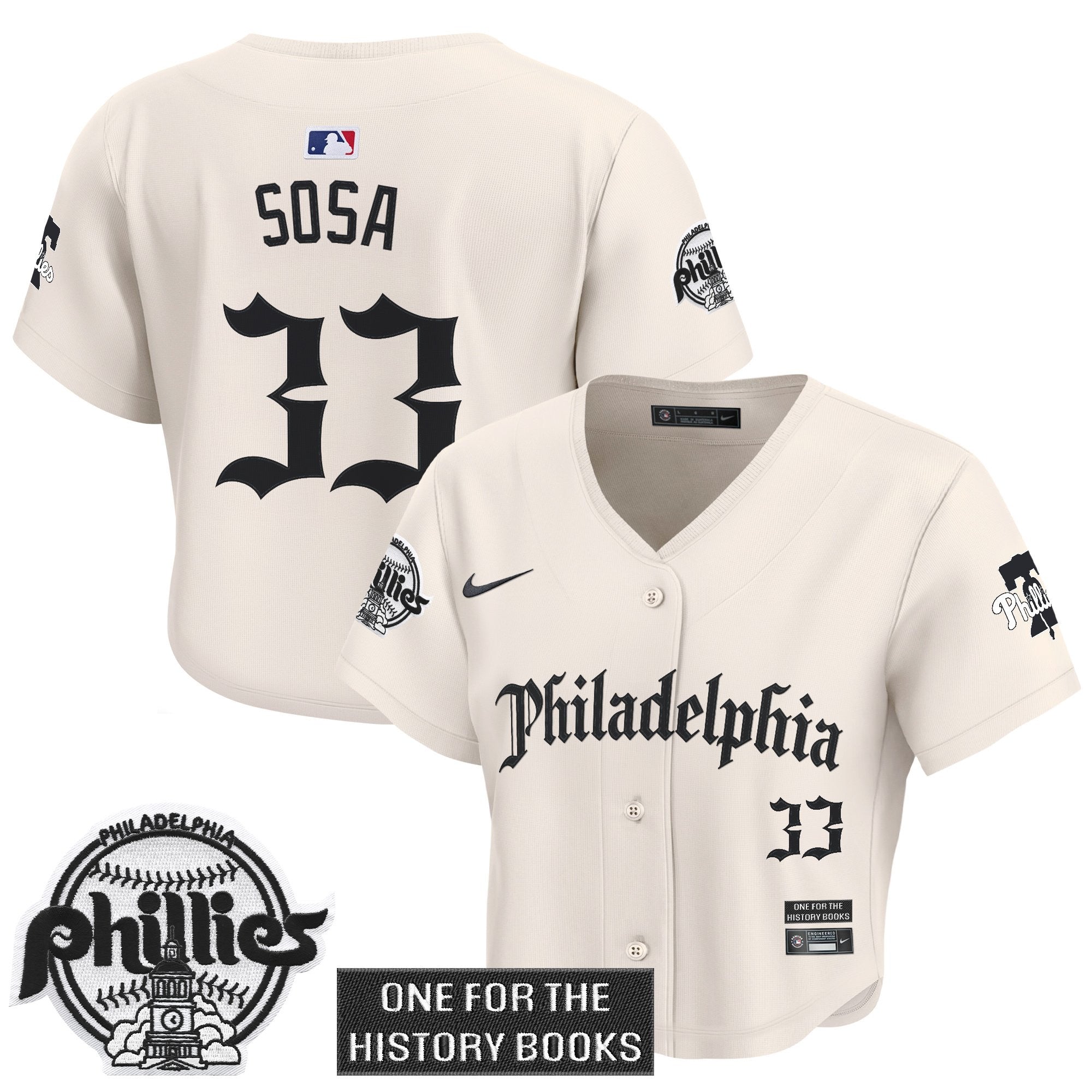 Women's Phillies 'Retro Newspaper Edition' Crop Top Baseball Jersey - All Stitched